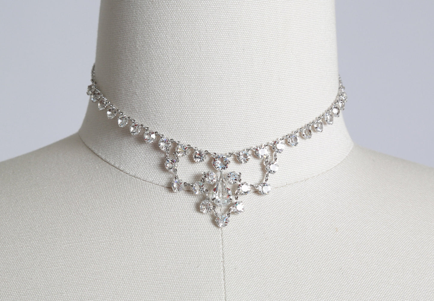 Riviere Paste Necklace | Antique vintage Edwardian jeweled paste 12K white gold filed choker | Edwardian paste necklace