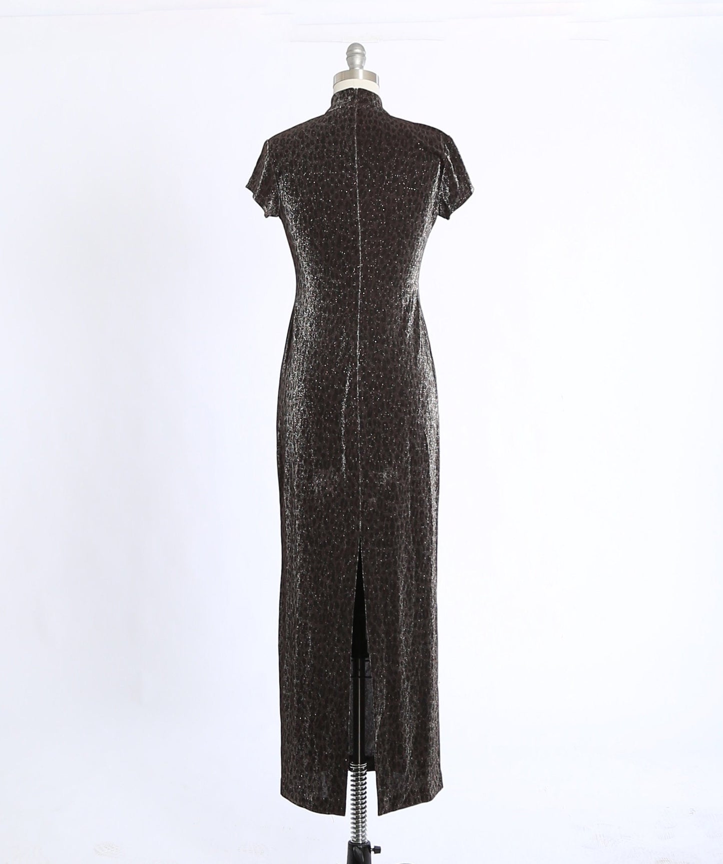 Vintage 1990s leopard print lurex stretch maxi dress