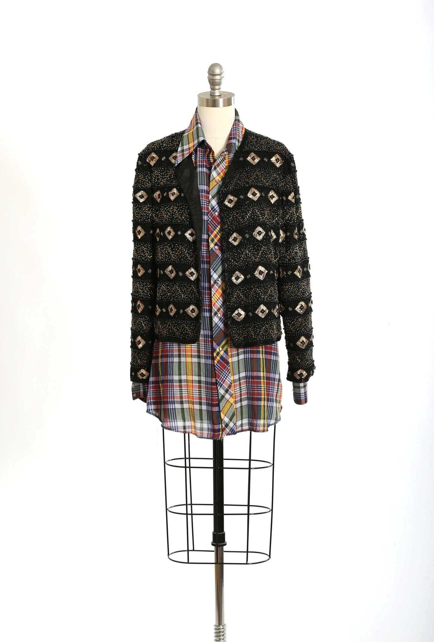 Vintage 90s southwestern beaded gold embroidered silk jacket | 1990s beaded trophy jacket