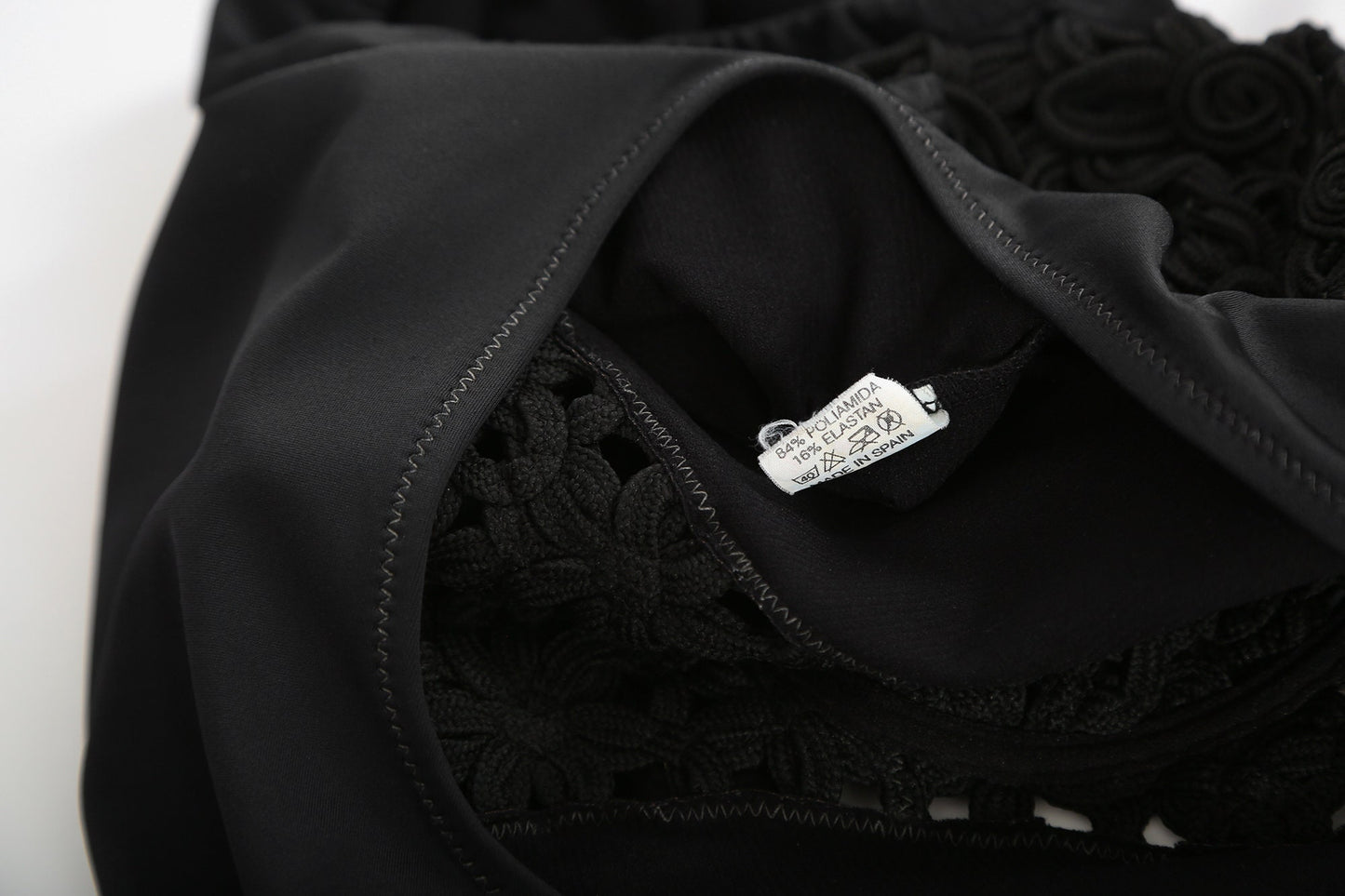 90s black embroidered rope one-piece swimsuit made in Spain