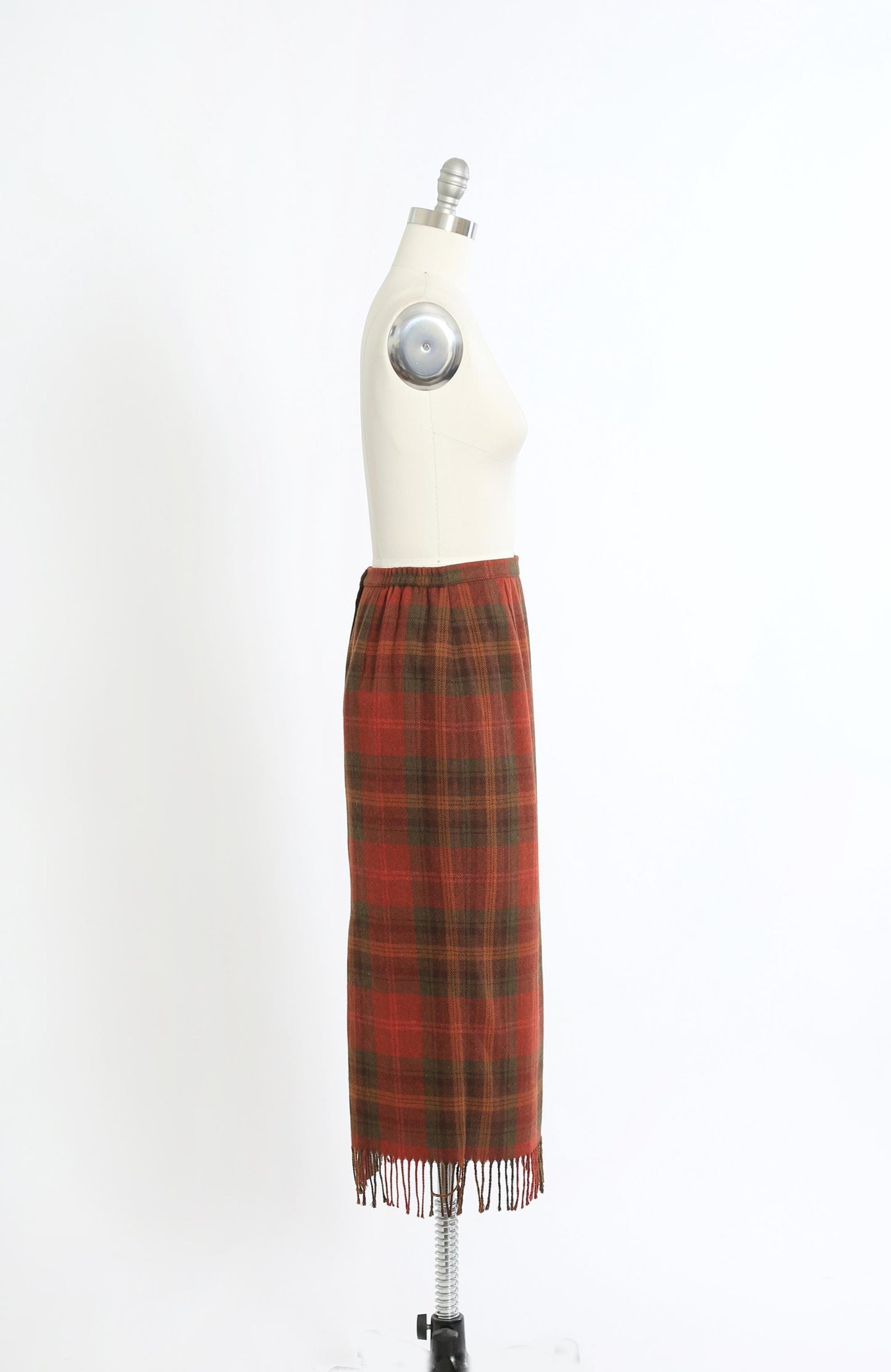 90s Orange houndstooth plaid fringe skirt
