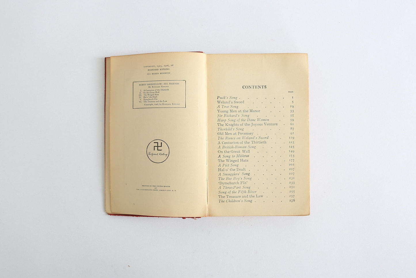 Antique 1925 Puck of Pook's Hill Rudyard Kipling red leather book