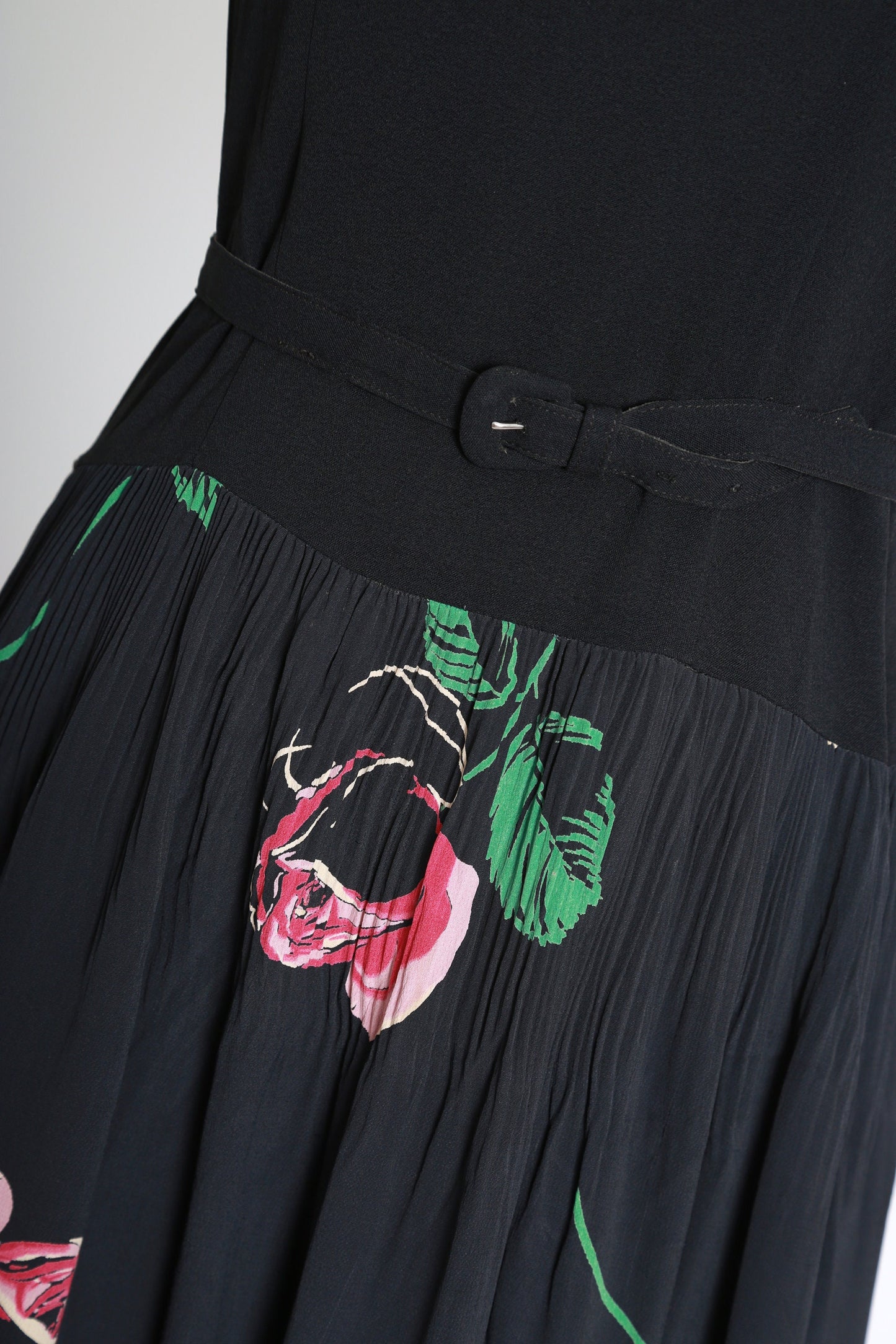 40s rose dress | Vintage 40s black floral Appliqué rose midi dress