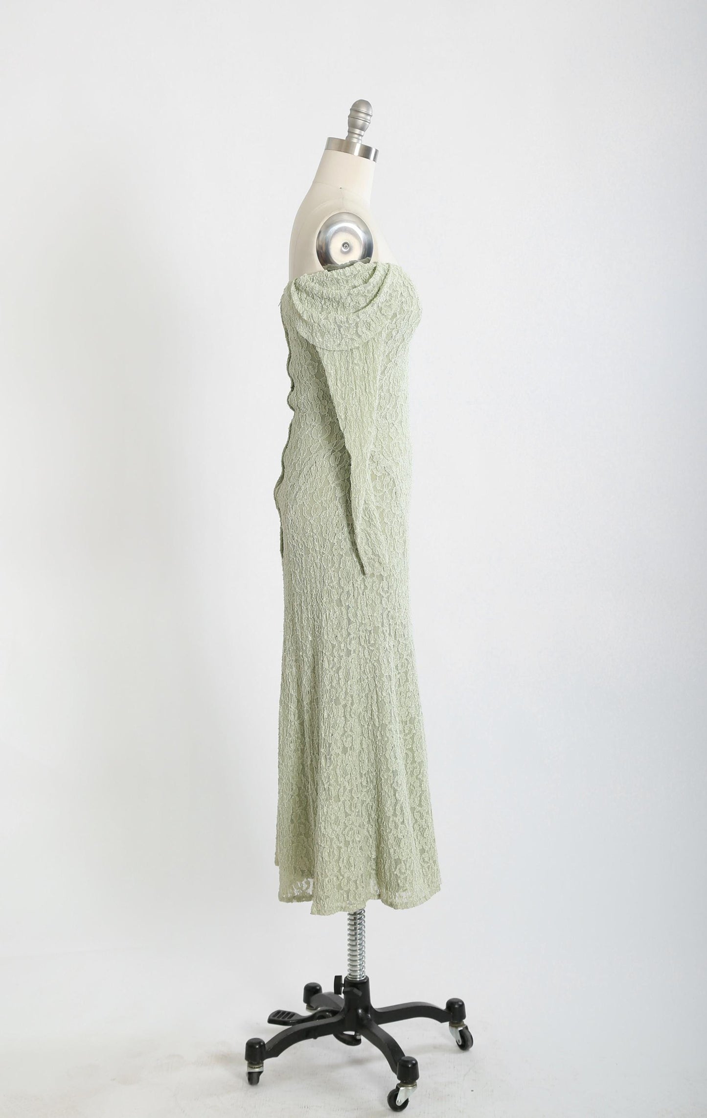 Vintage 90s Mint green floral lace off the shoulder bodycon maxi dress