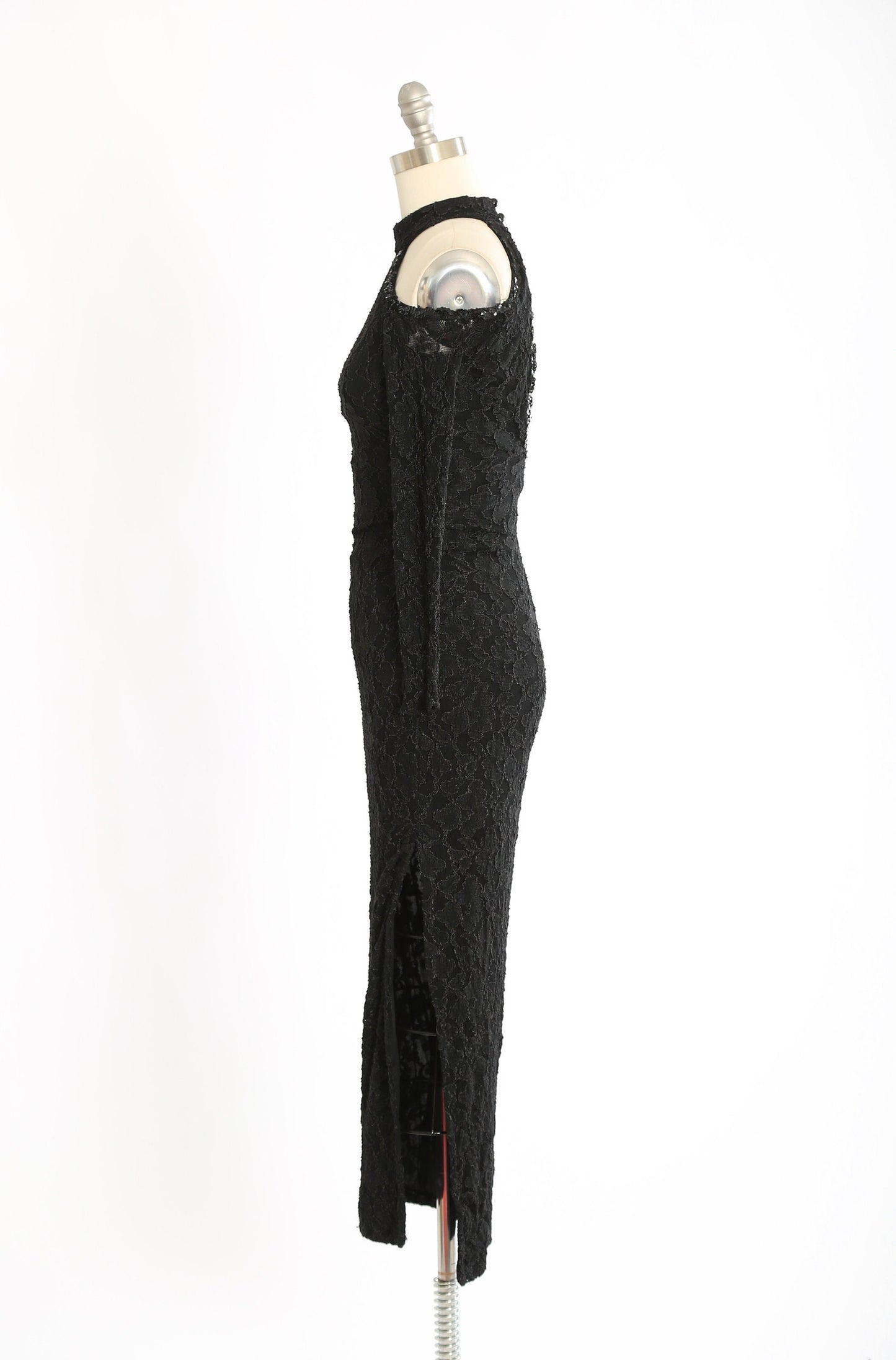 Vintage 80s black lace sequin bodycon maxi dress