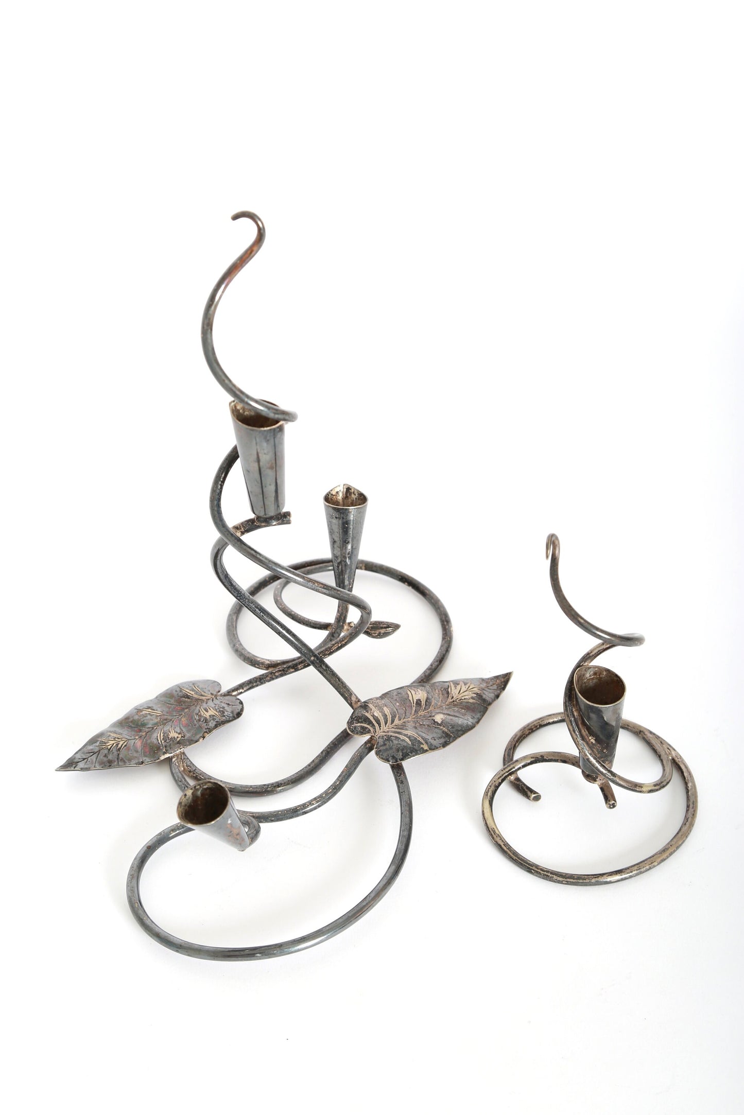 Vintage Art nouveau silver plate Lily candle stick holders
