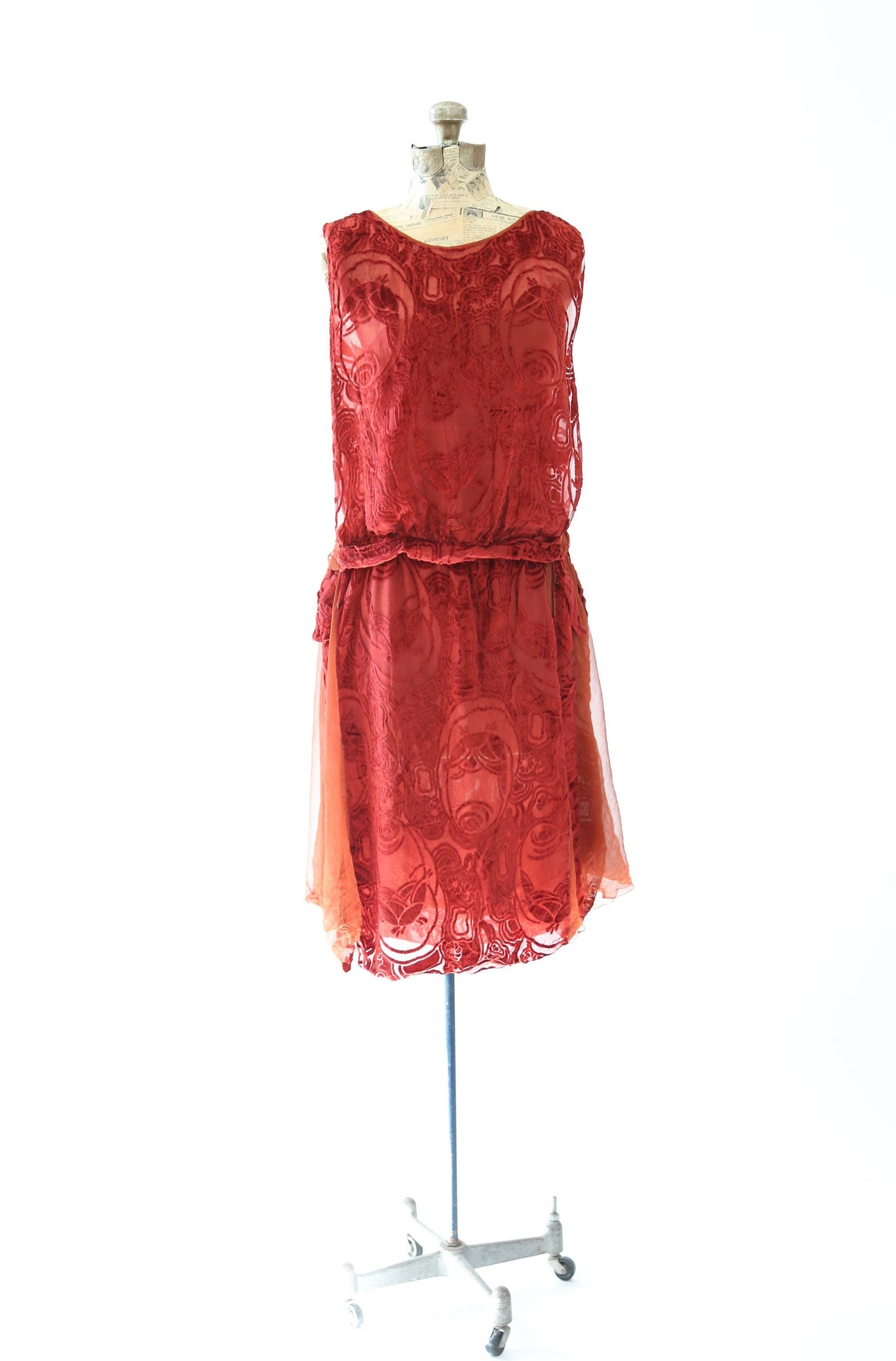 20s SILK velvet dress | Antique vintage 1920s Art deco orange velvet drop waist dress
