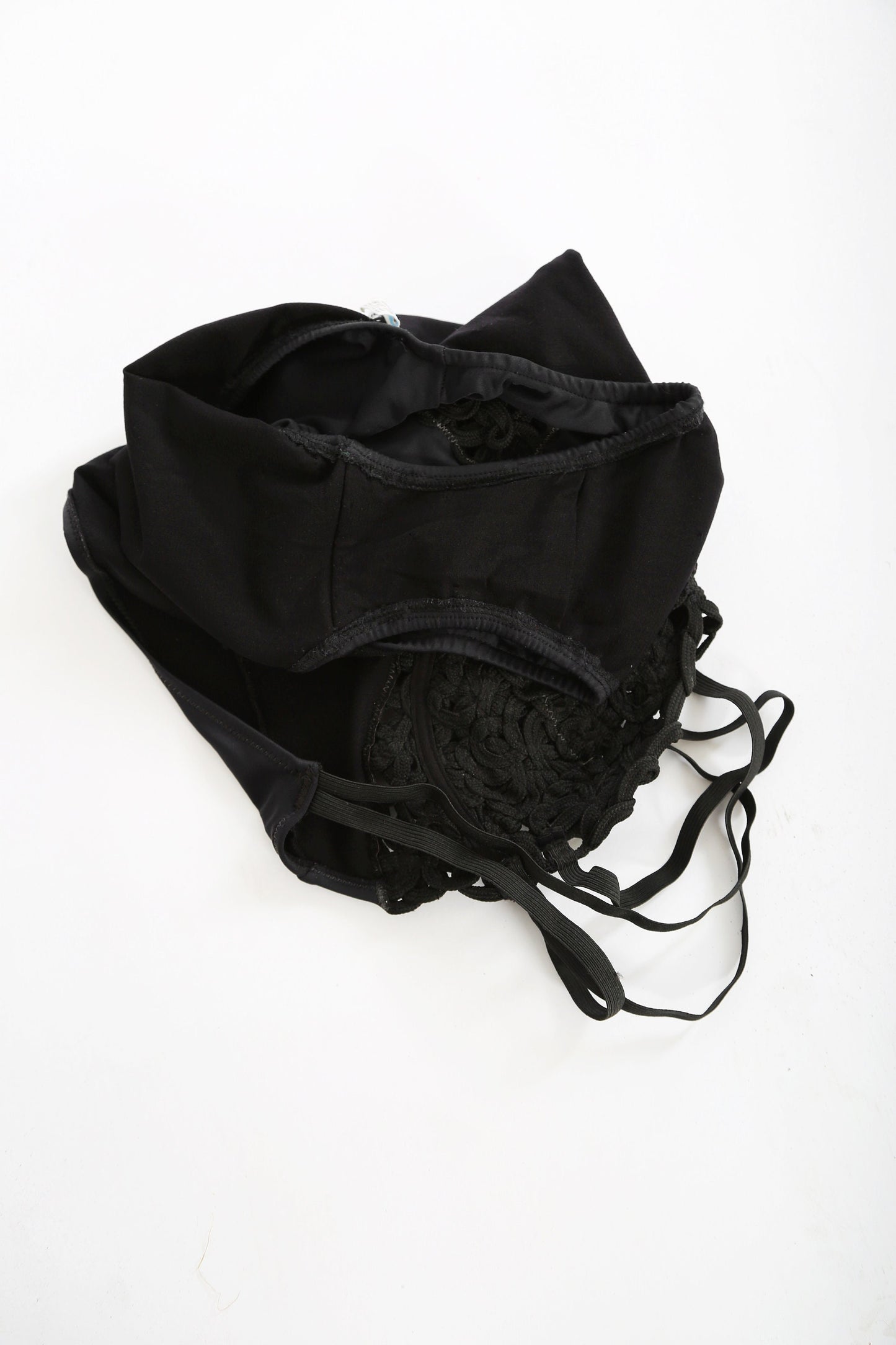 90s black embroidered rope one-piece swimsuit made in Spain
