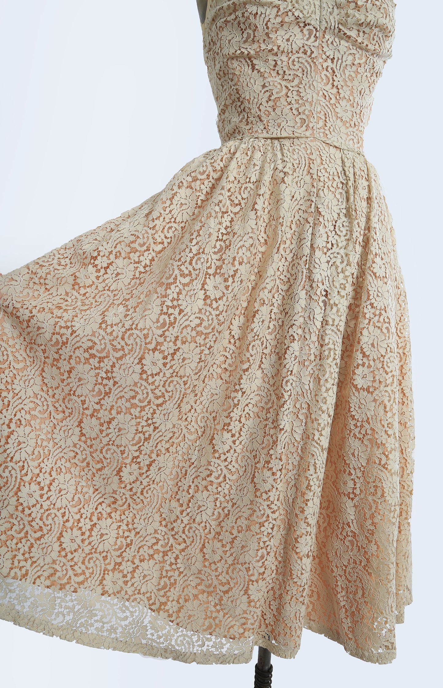 50s nude lace dress | 1950s Lorrie Deb floral lace 2pc dress