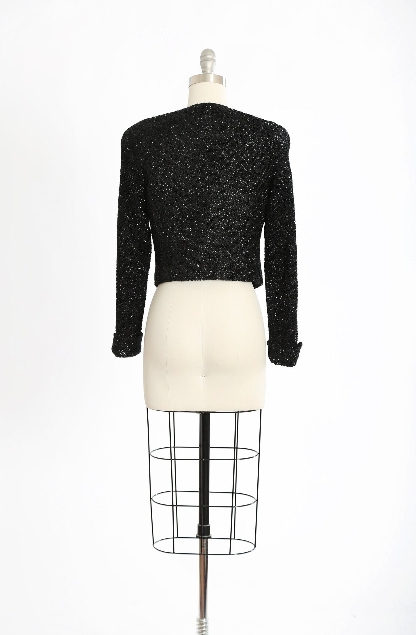 Vintage 90s Y2K black tinsel cropped jacket bolero