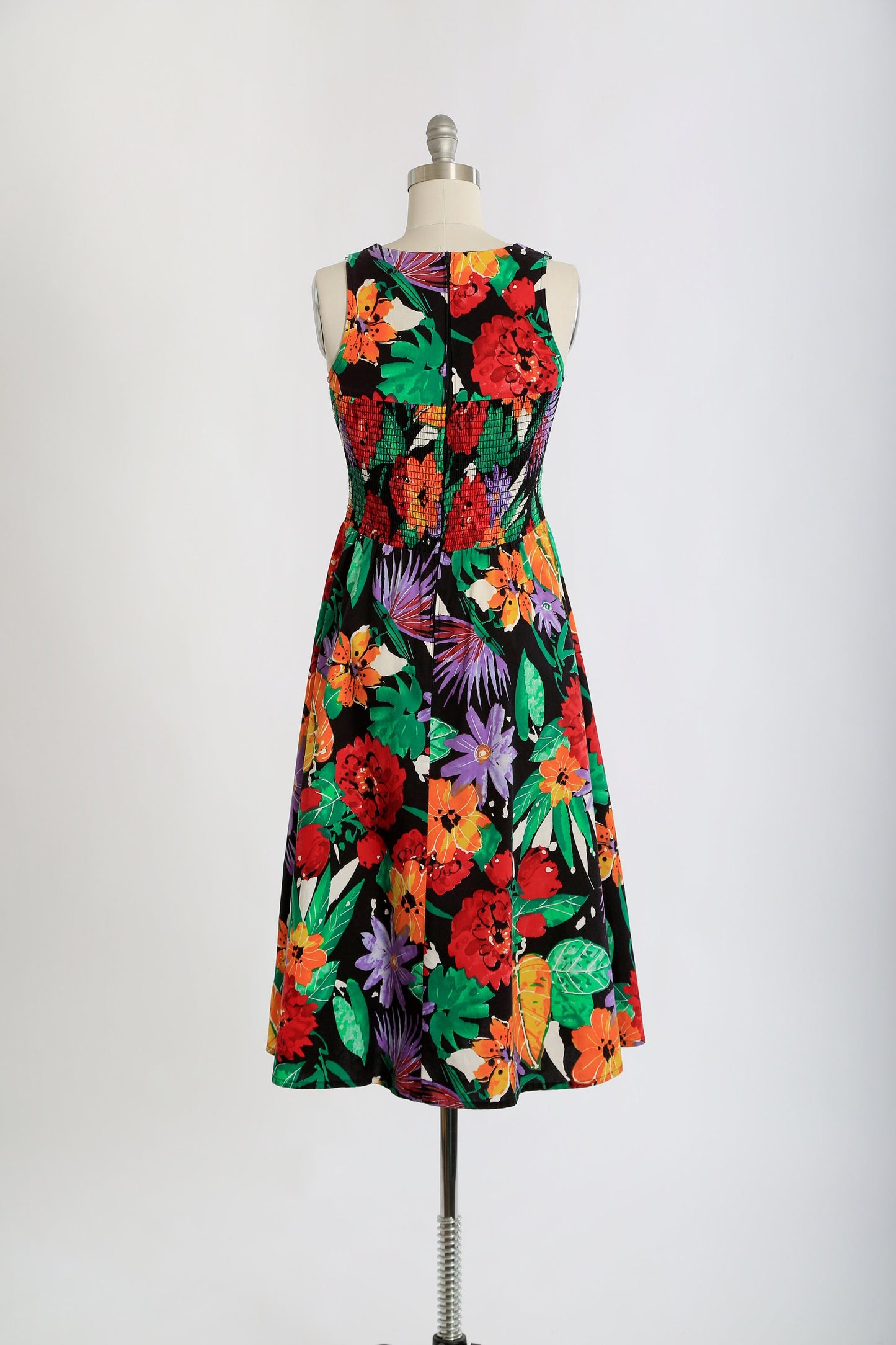 80s floral cotton midi dress