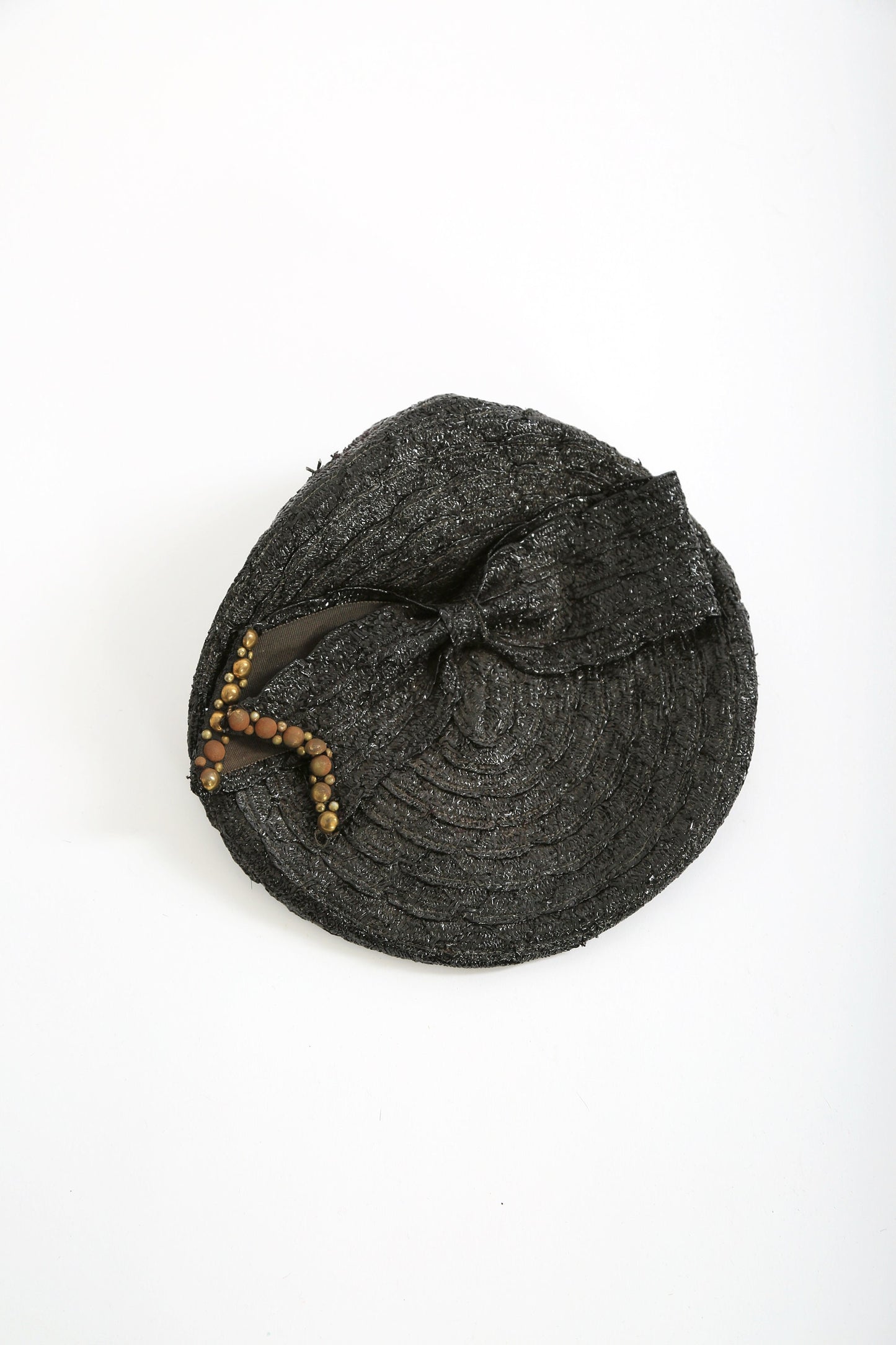 Vintage 1940s black studded straw hat