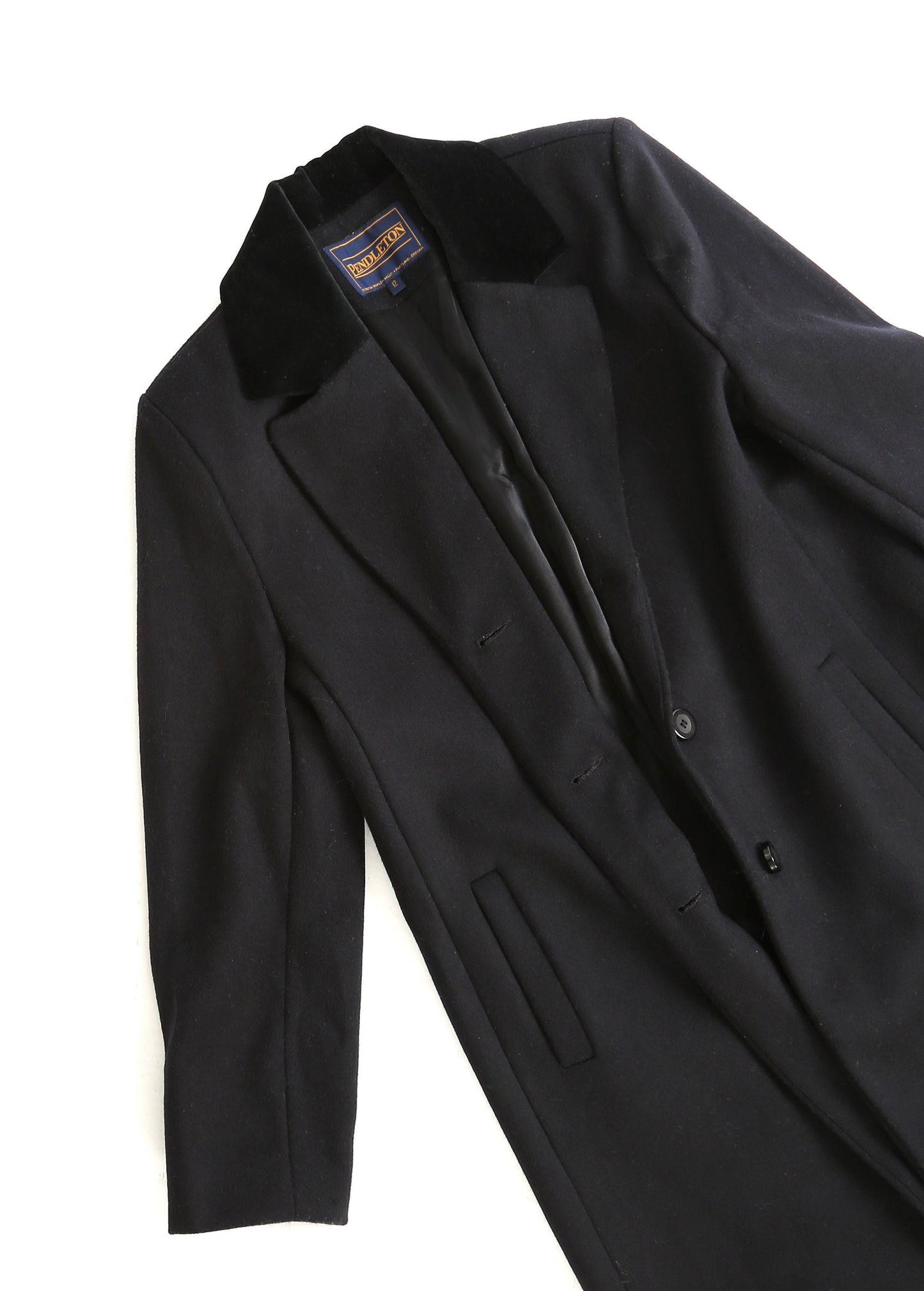 90s black wool coat | Vintage 1990s PENDLETON black velvet Merino wool long oversized coat