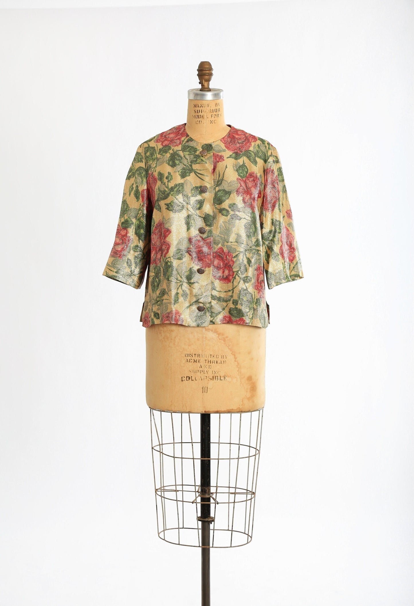 60s Gold Lurex jacket | Vintage 1960s Saks Fifth Avenue metallic gold rose cropped jacket