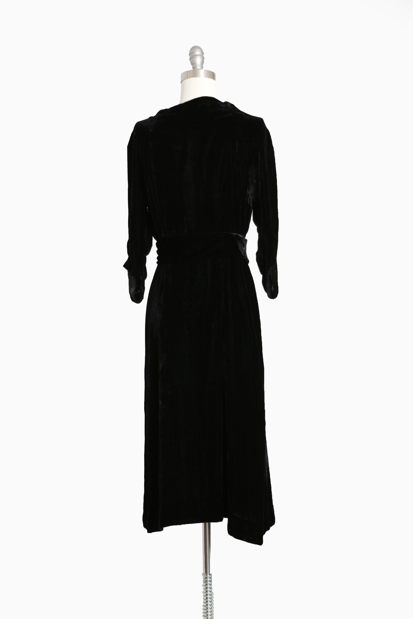 40s black silk velvet dress | Antique Vintage 1940s velvet dress + paste glass belt