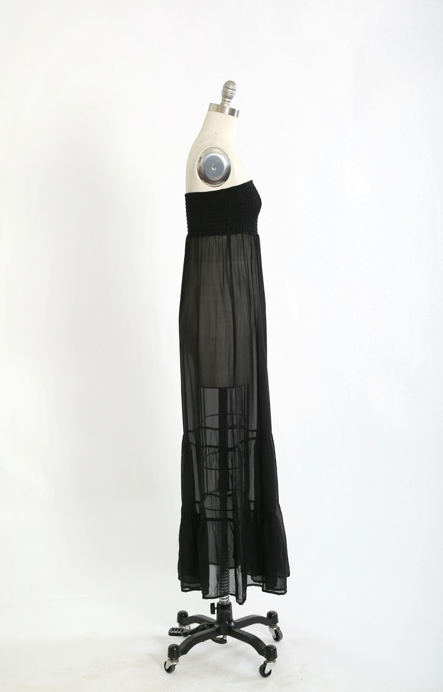 Y2K Black Silk Smocked semi sheer maxi dress
