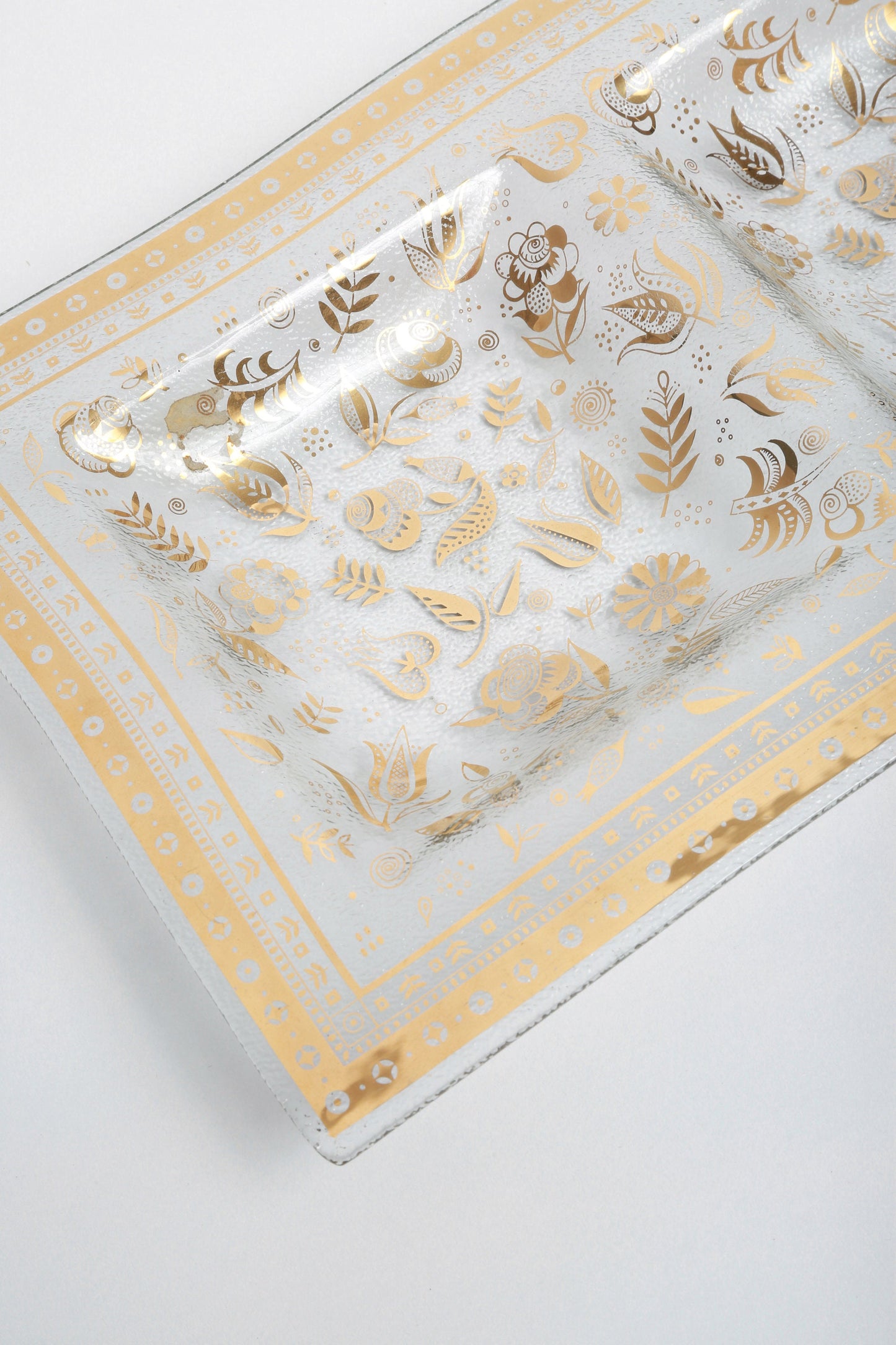 Vintage Georges Briard Mid Century Modern 22kt gold floral glass serving tray