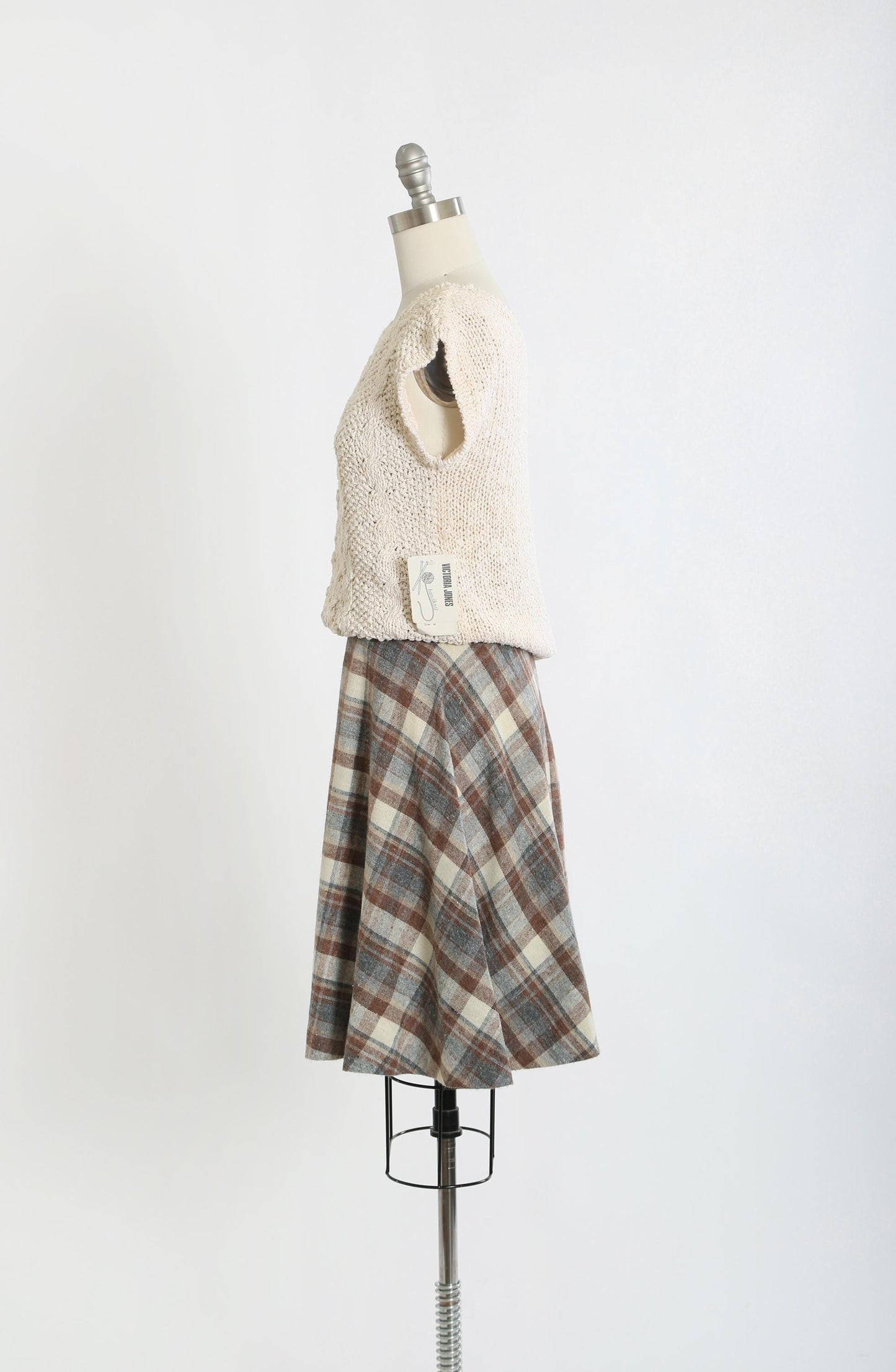 Plaid wool skirt | Vintage 70s woven brown blue plaid wool skirt
