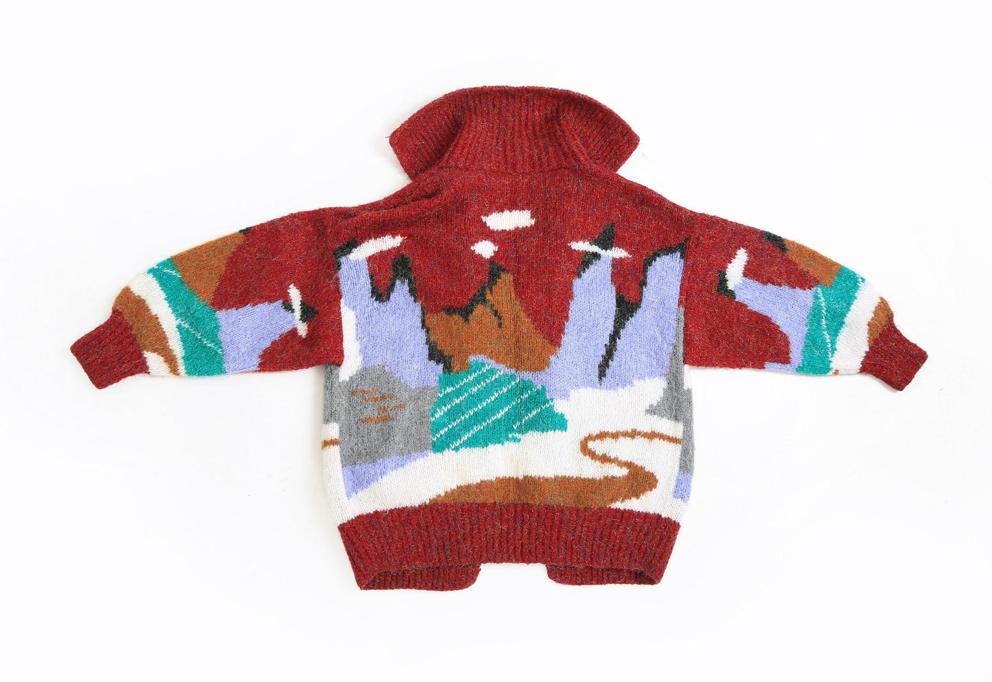 80s Metallic mountain scene hand knit sweater cardigan
