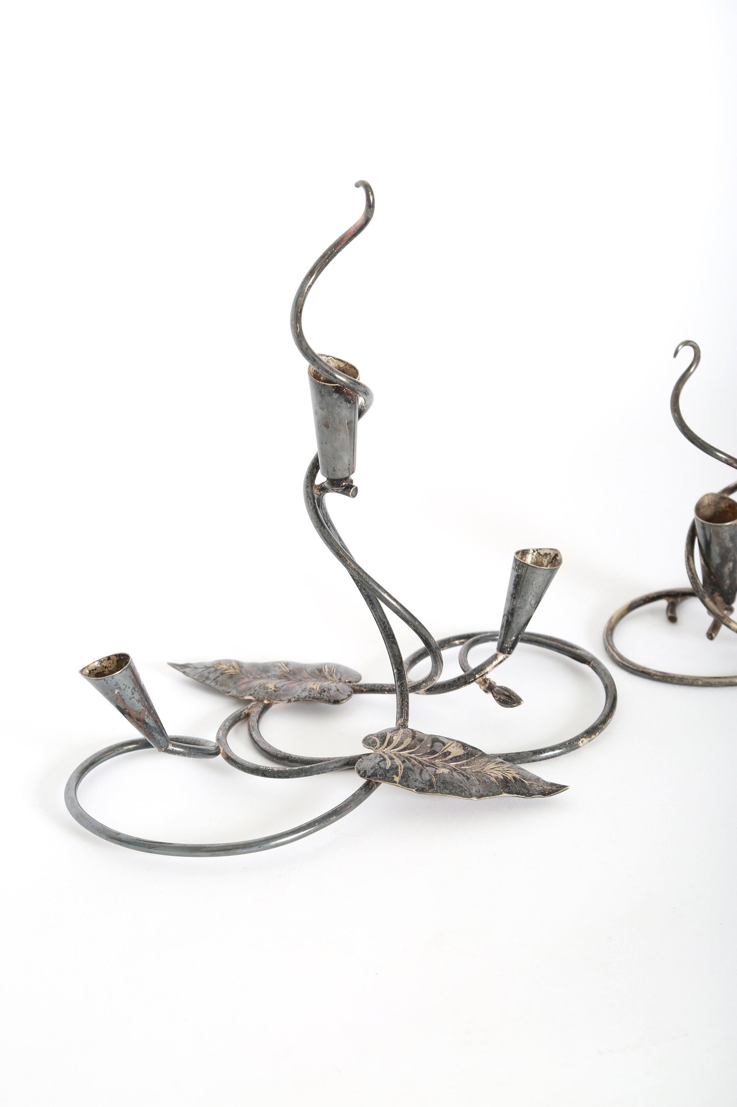 Vintage Art nouveau silver plate Lily candle stick holders
