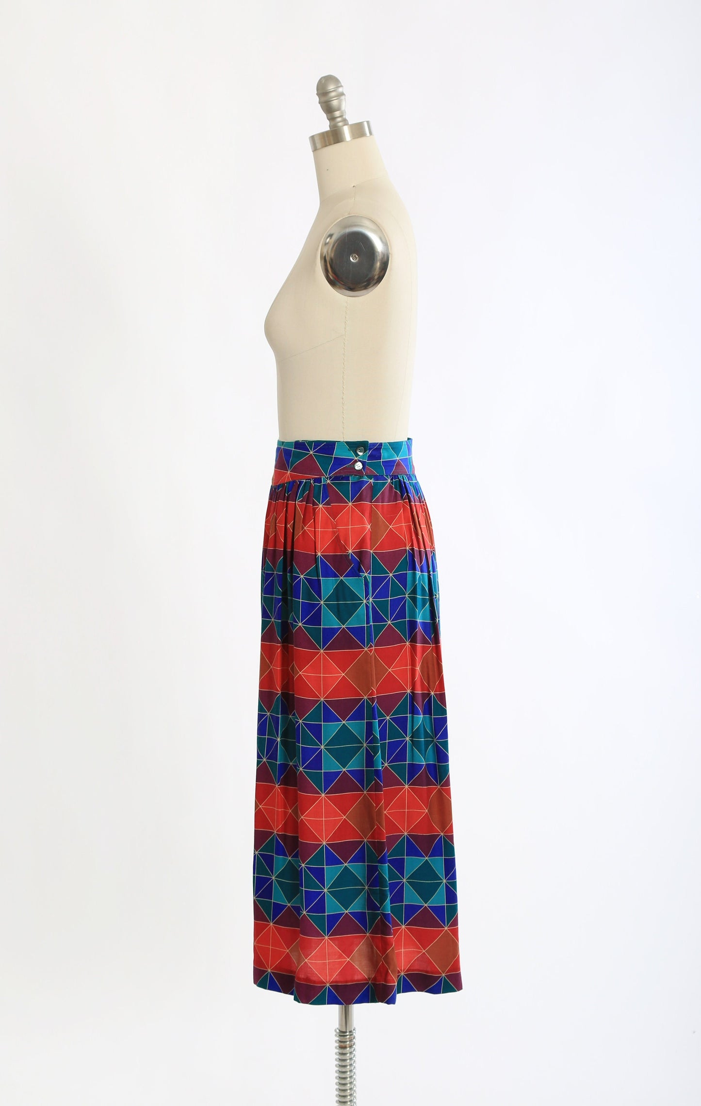 Vintage 90s Liz Claiborne geometric rainbow rayon midi skirt