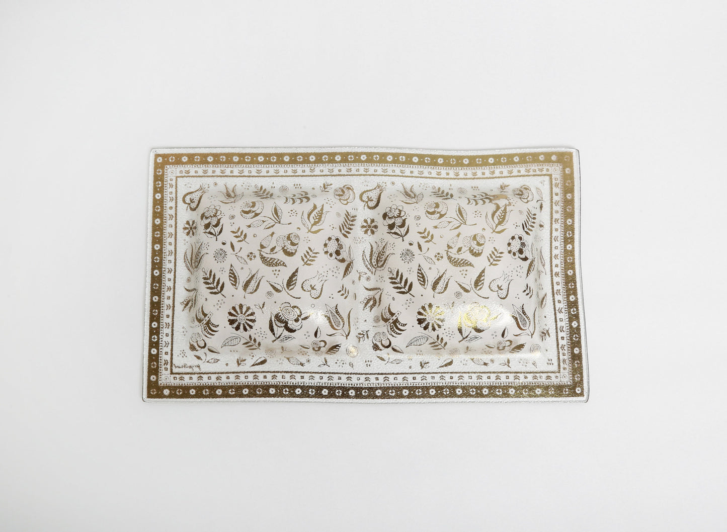 Vintage Georges Briard Mid Century Modern 22kt gold floral glass serving tray