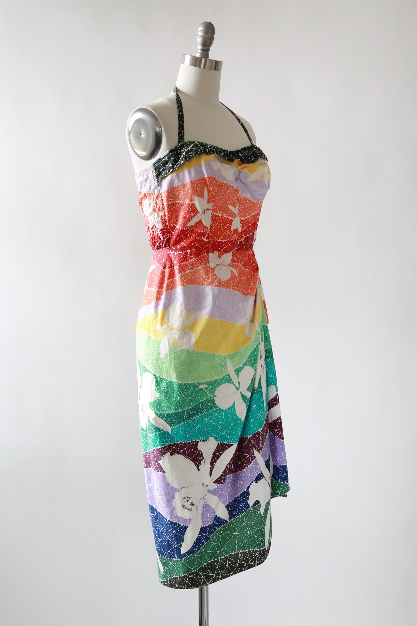 Rainbow Hawaiian dress | Vintage 50s Hawaiian sarong dress | 1950s Tropical floral Sarong dress