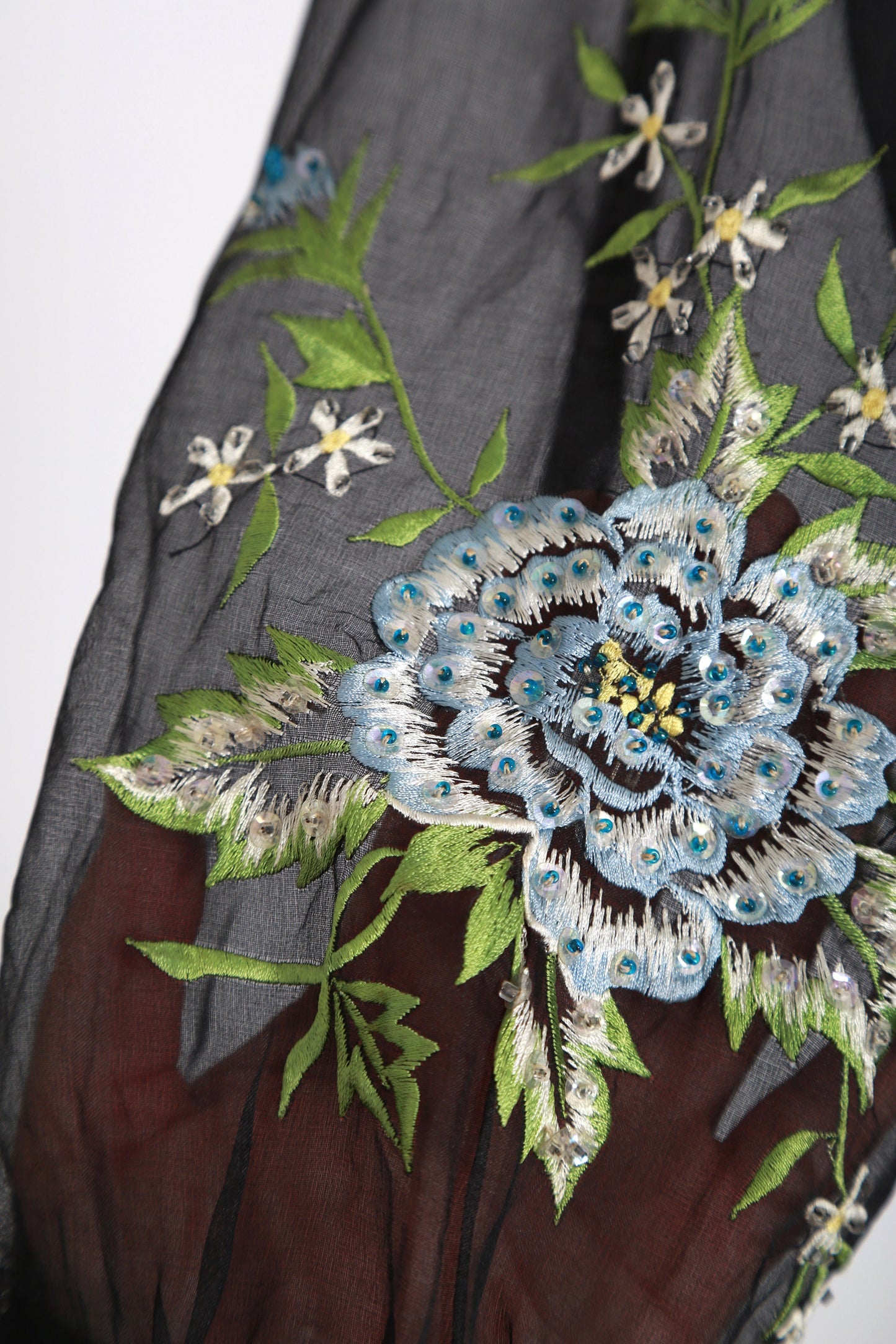 50s Chiffon dress | Vintage 1950s black embroidered beaded sequin dress