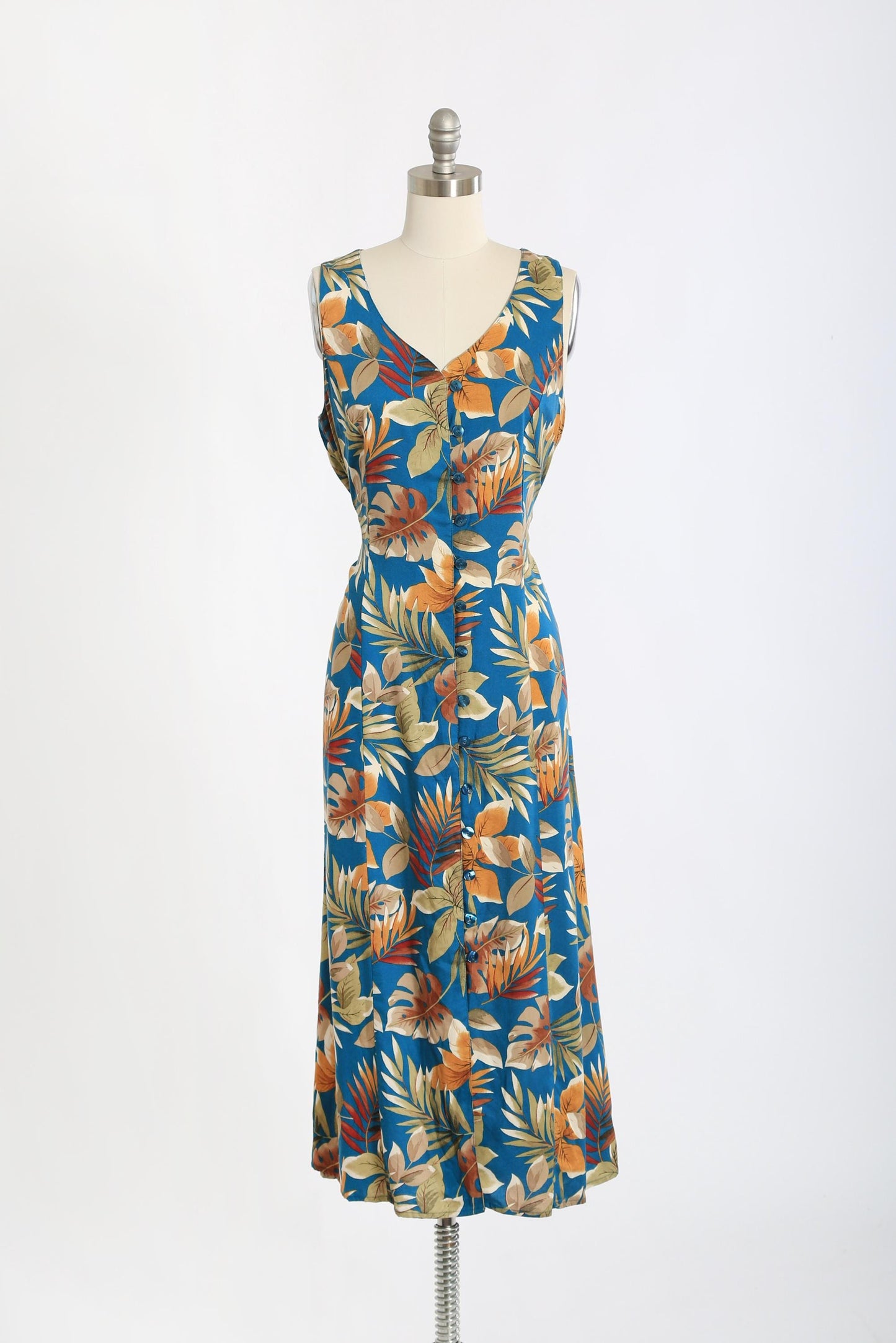 90s tropical floral rayon maxi dress