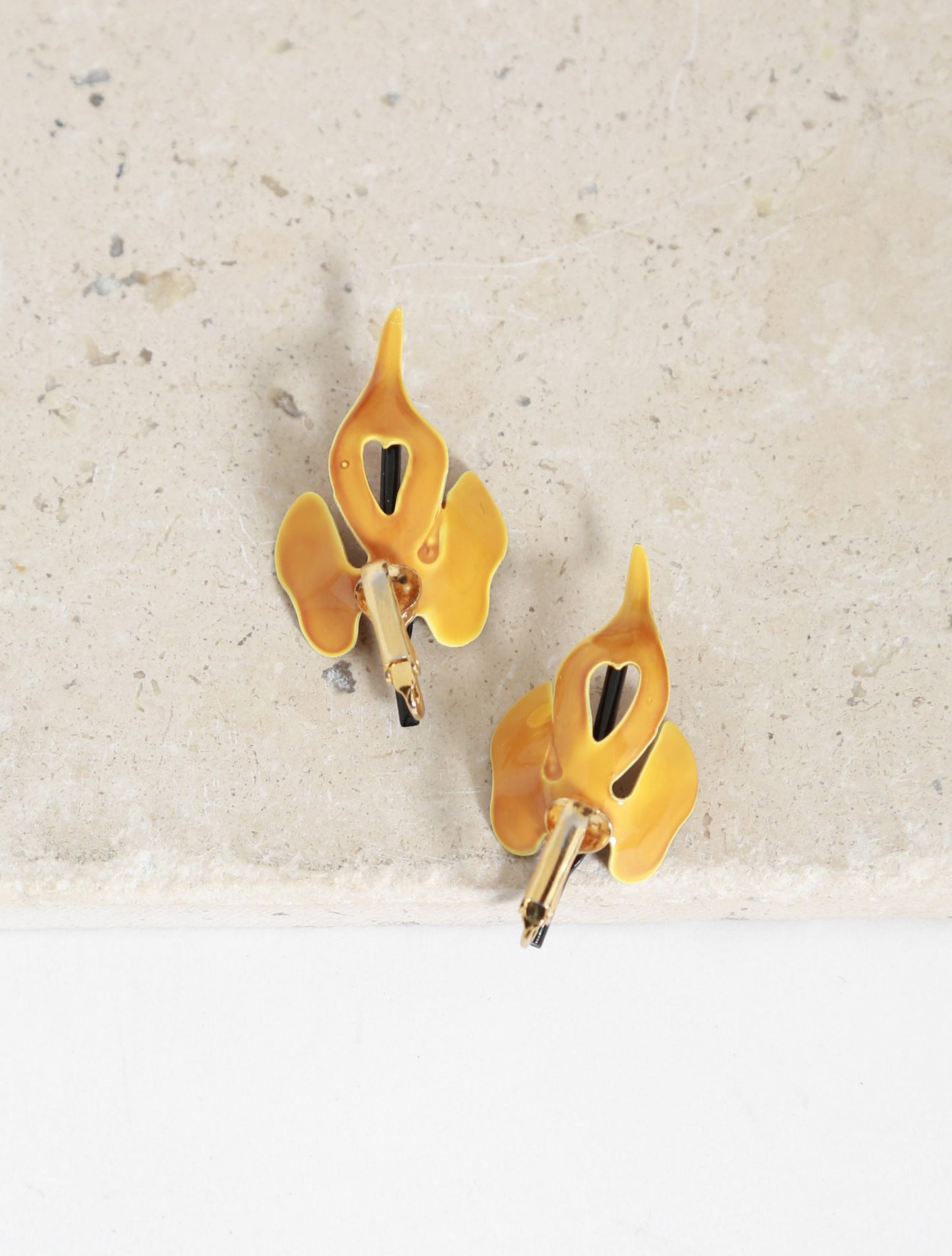 60s modernist yellow enamel flower clip on earrings