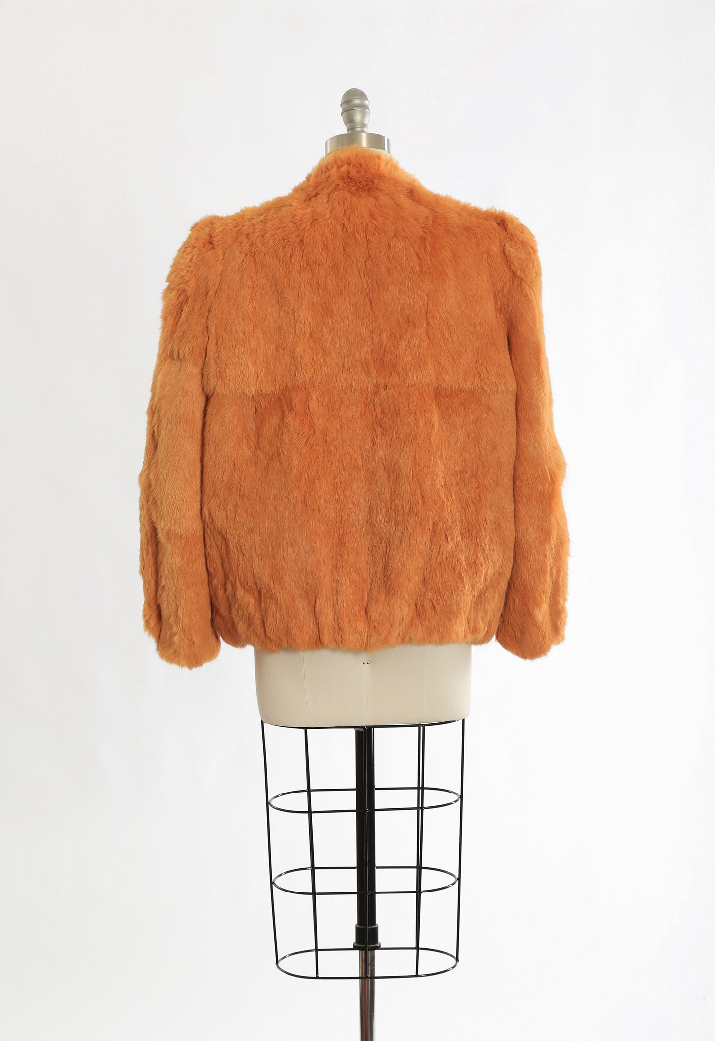 Vintage 70s orange Rabbit Fur Coat Plush chubby Stroller Jacket