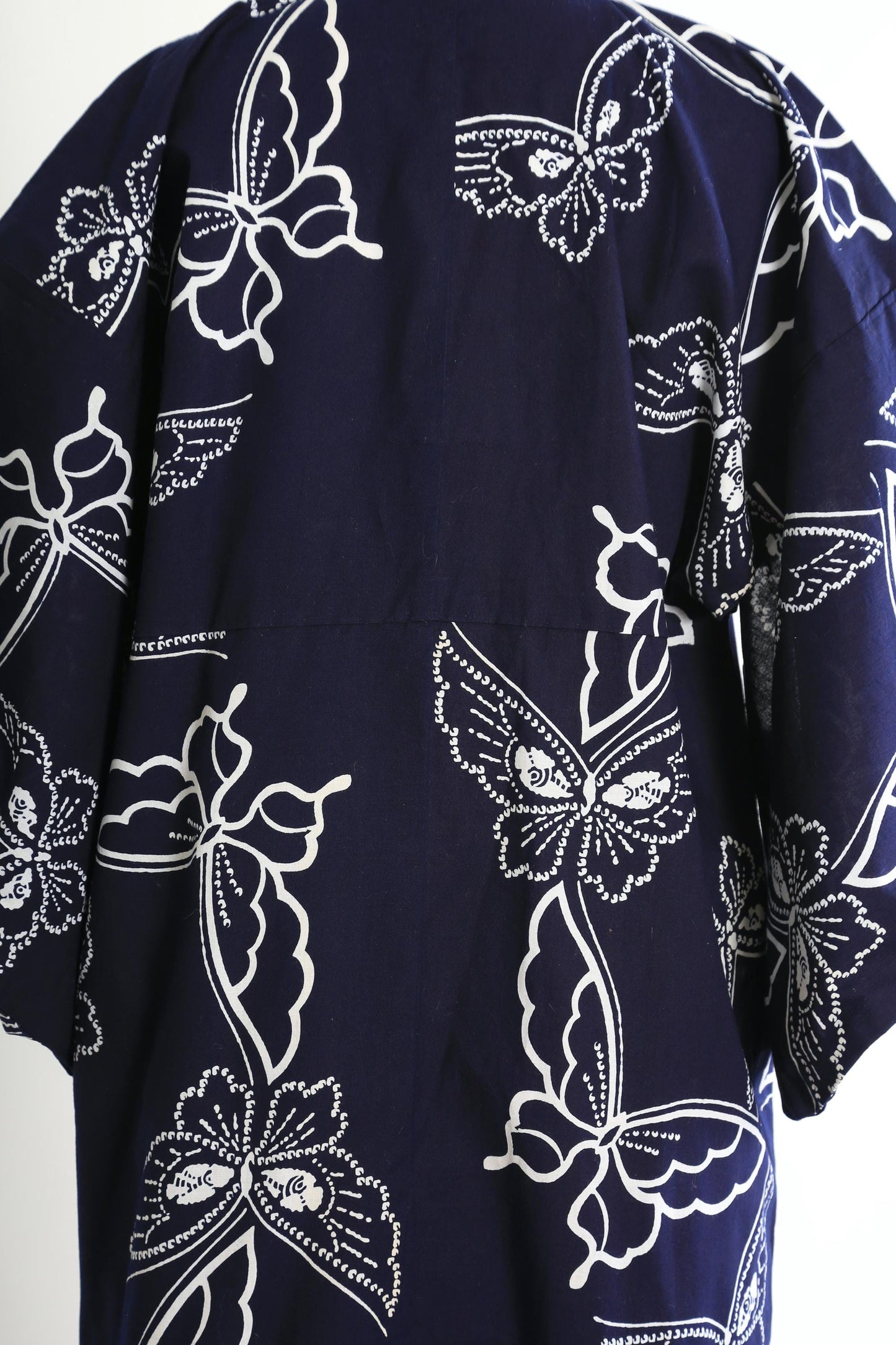 Vintage 1950s Butterfly navy blue cotton kimono