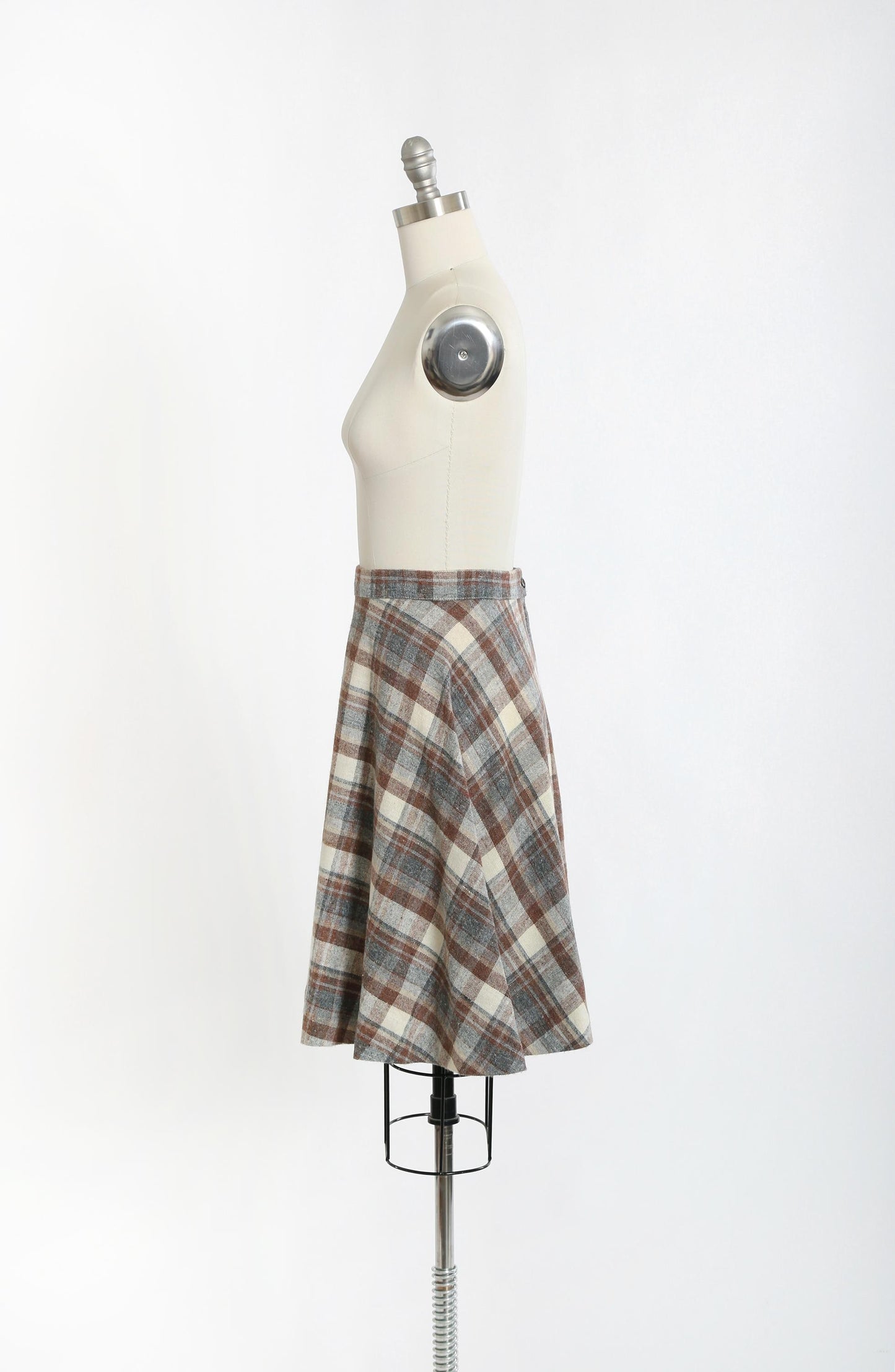 Plaid wool skirt | Vintage 70s woven brown blue plaid wool skirt
