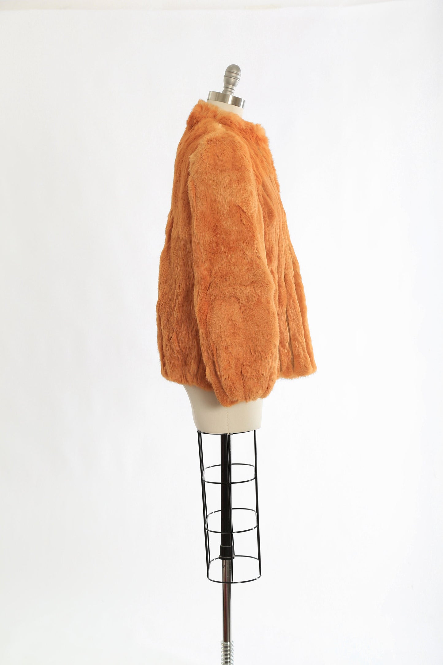 Vintage 70s orange Rabbit Fur Coat Plush chubby Stroller Jacket