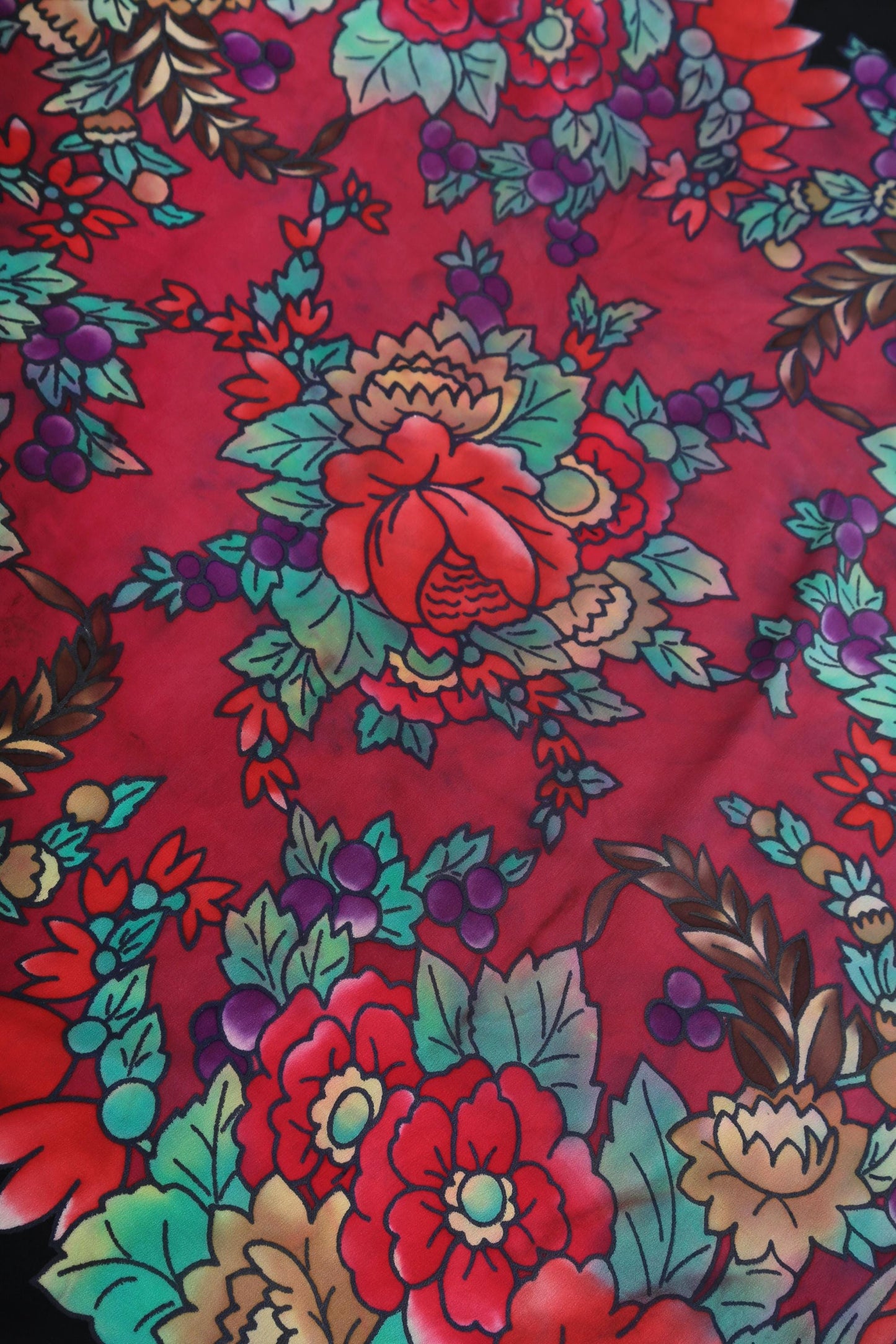 40s piano shawl | Vintage 1940s silk floral paino shawl