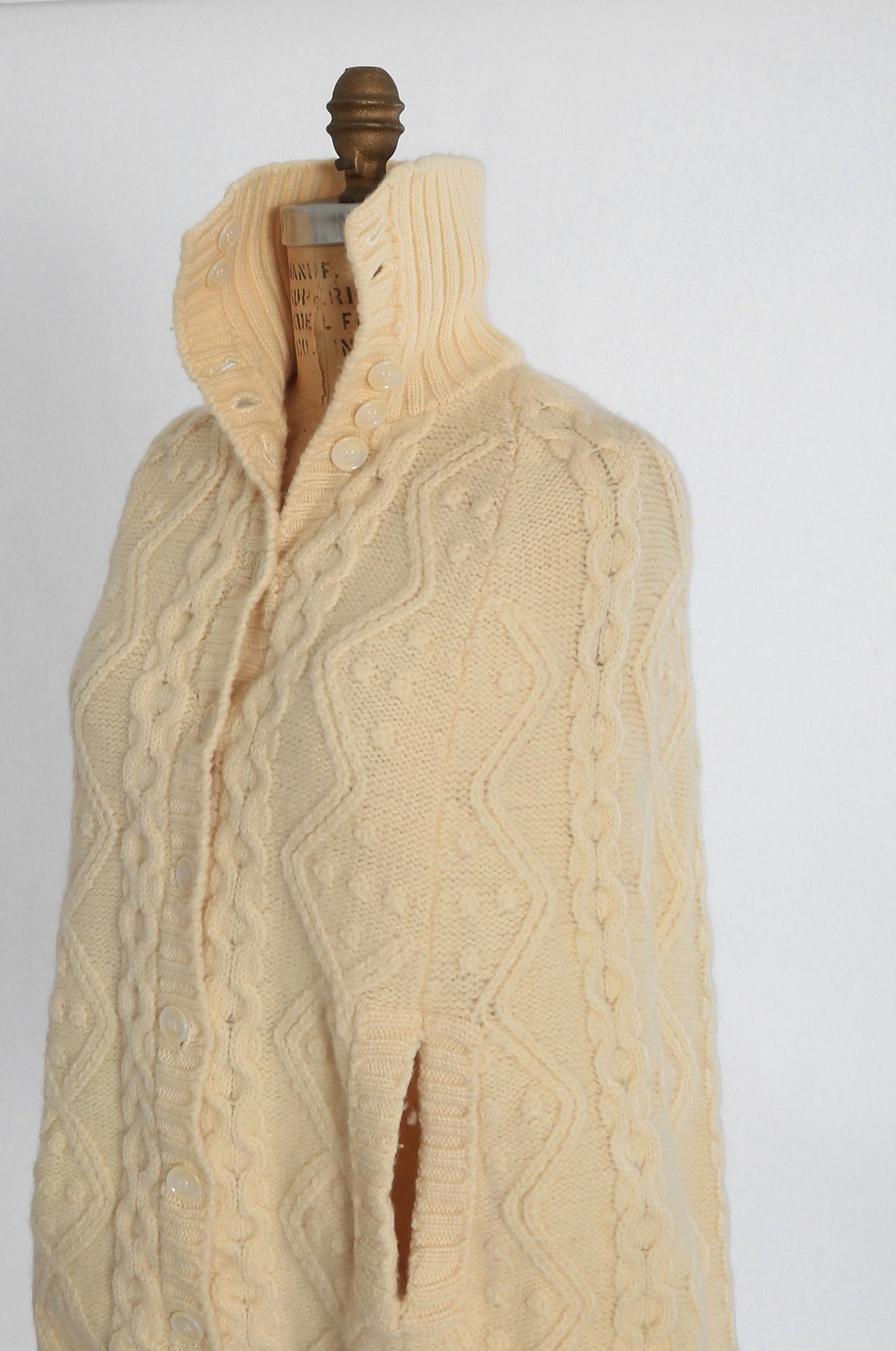 60s knit wool cape sweater | Vintage 60s hand loomed cable knit wool cape