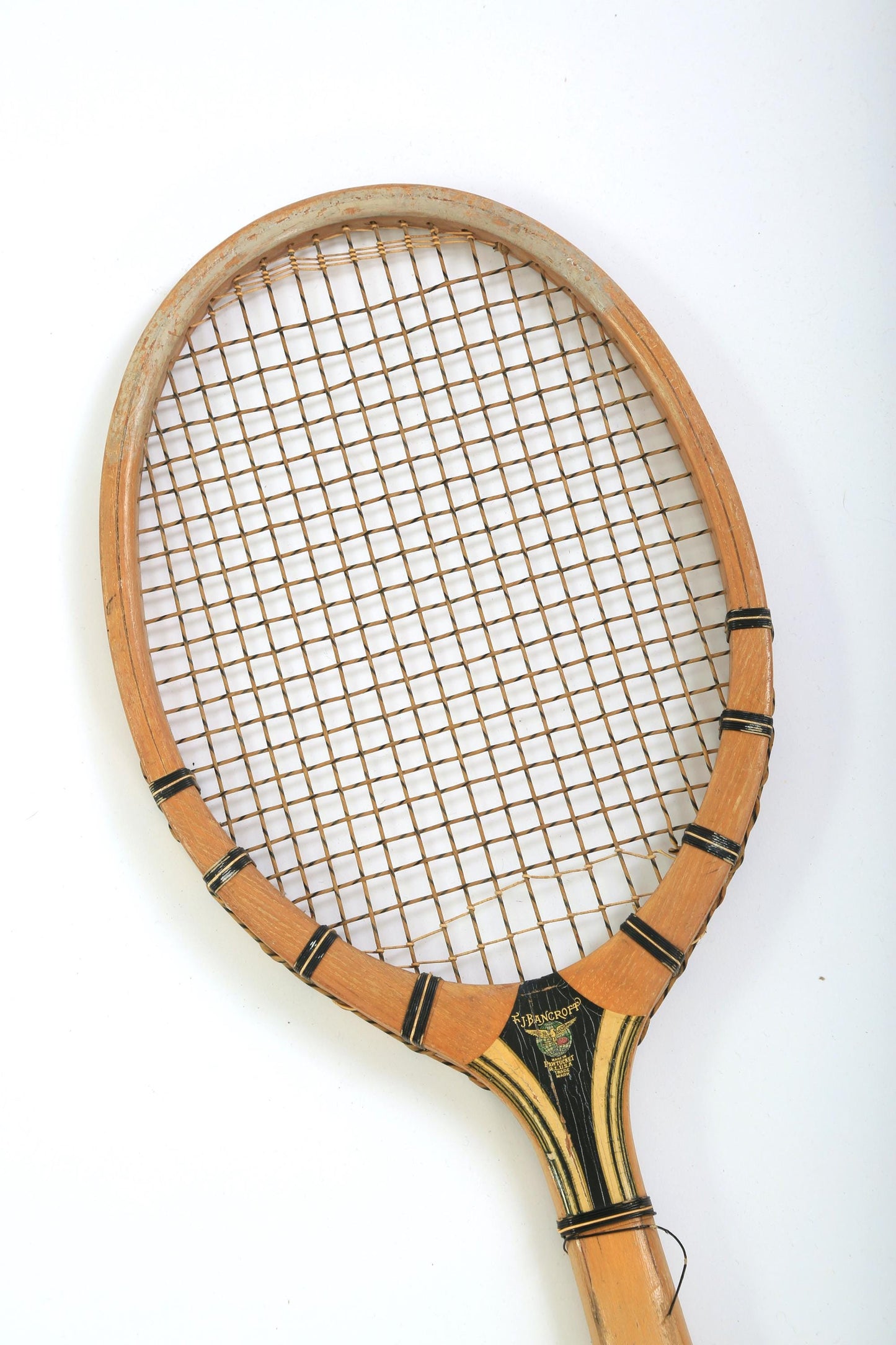 Antique 1920s J.F. Bancroft Champion wood tennis Racket wall art gallery wall
