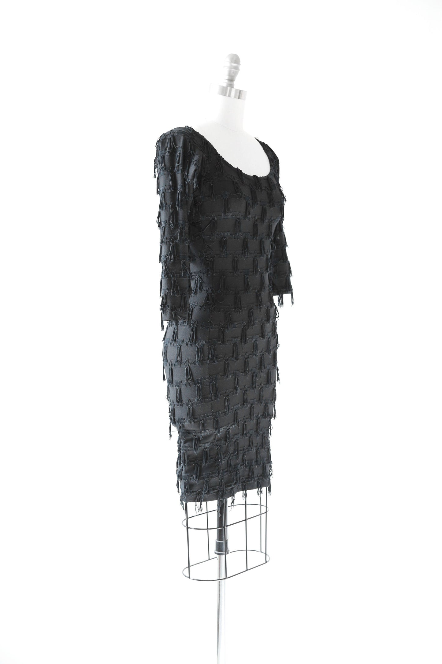 Modet fringe dress | Vintage 80s black fringe bodycon mini dress S