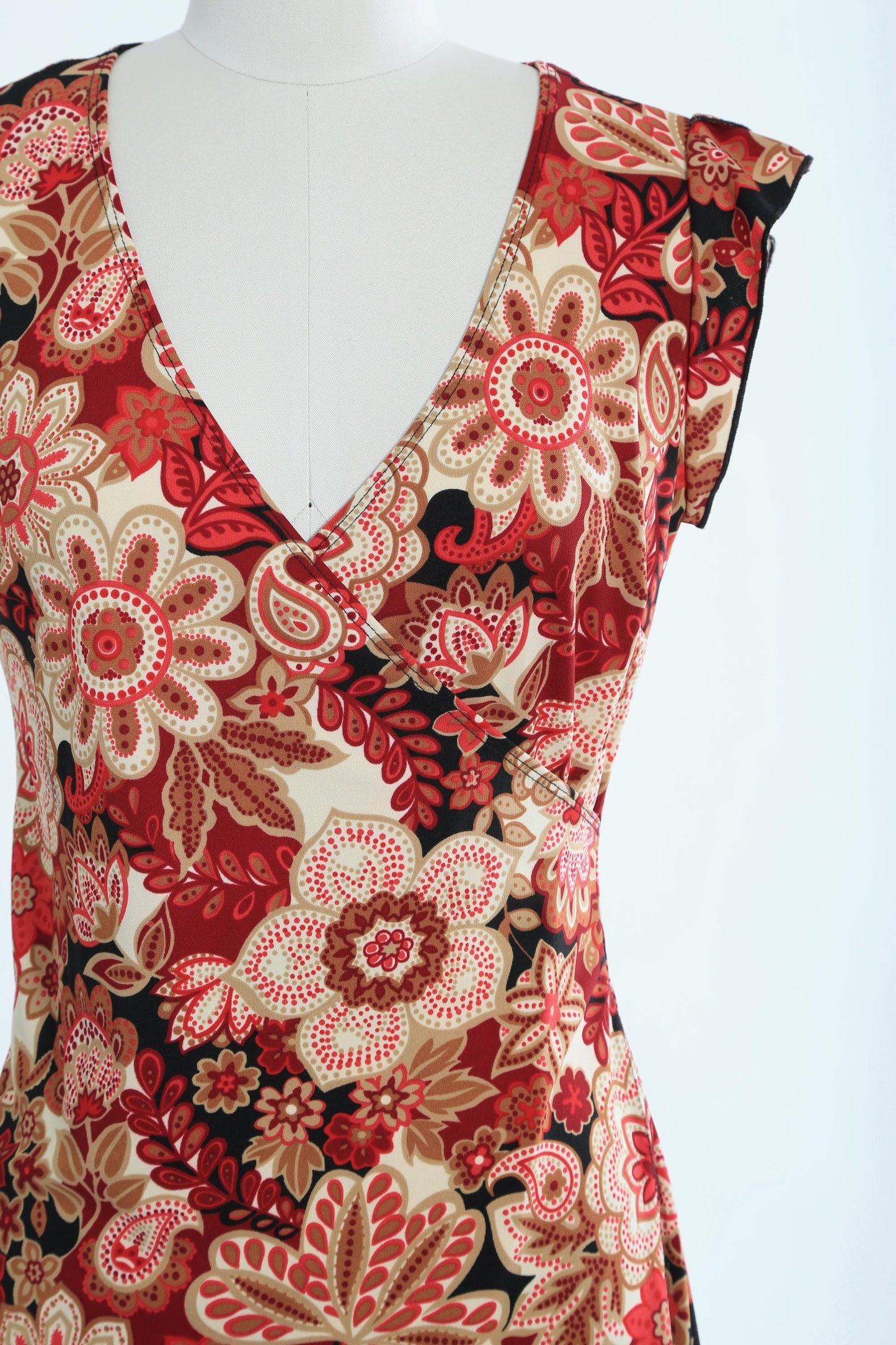 Y2K red floral Paisley faux wrap dress