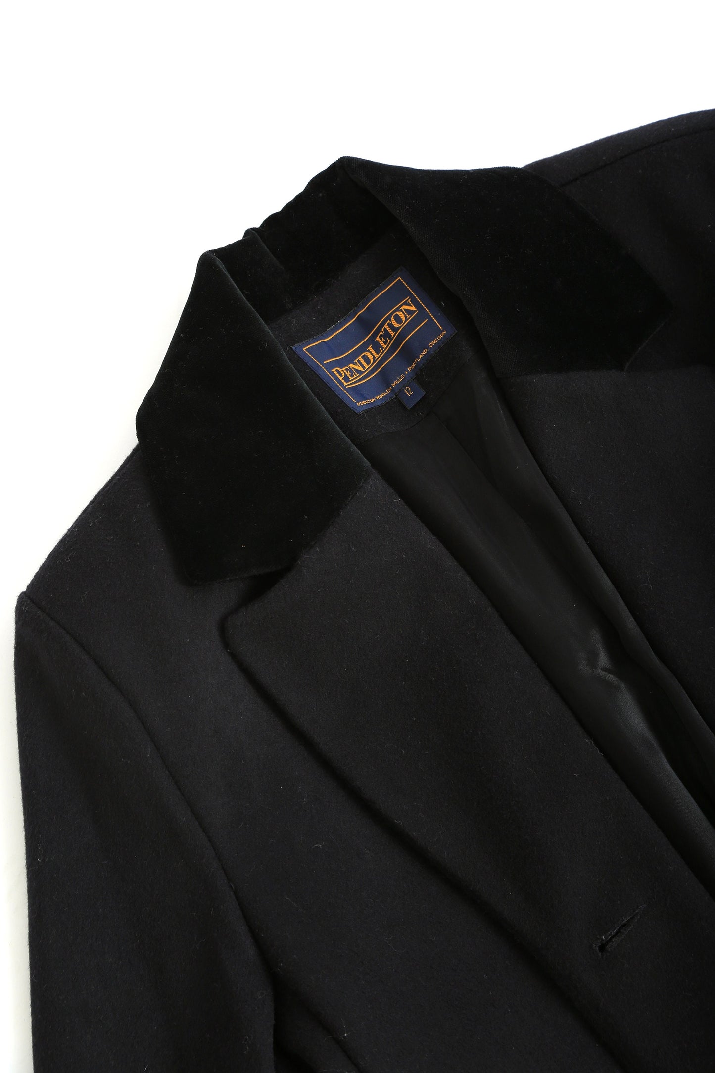 90s black wool coat | Vintage 1990s PENDLETON black velvet Merino wool long oversized coat