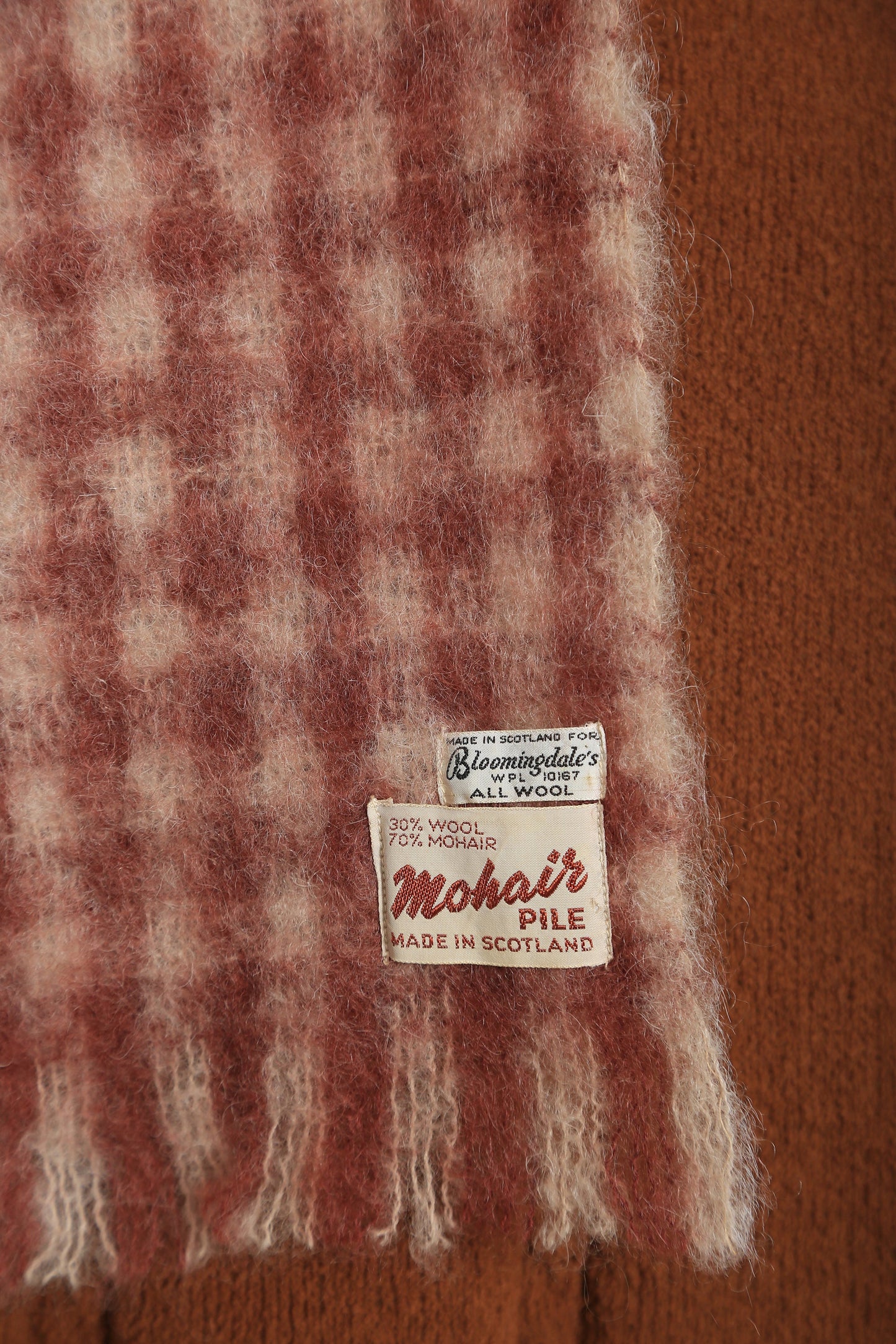 60s Mohair scarf | Vintage 1960s gingham Bloomingdales Scottish mohair scarf