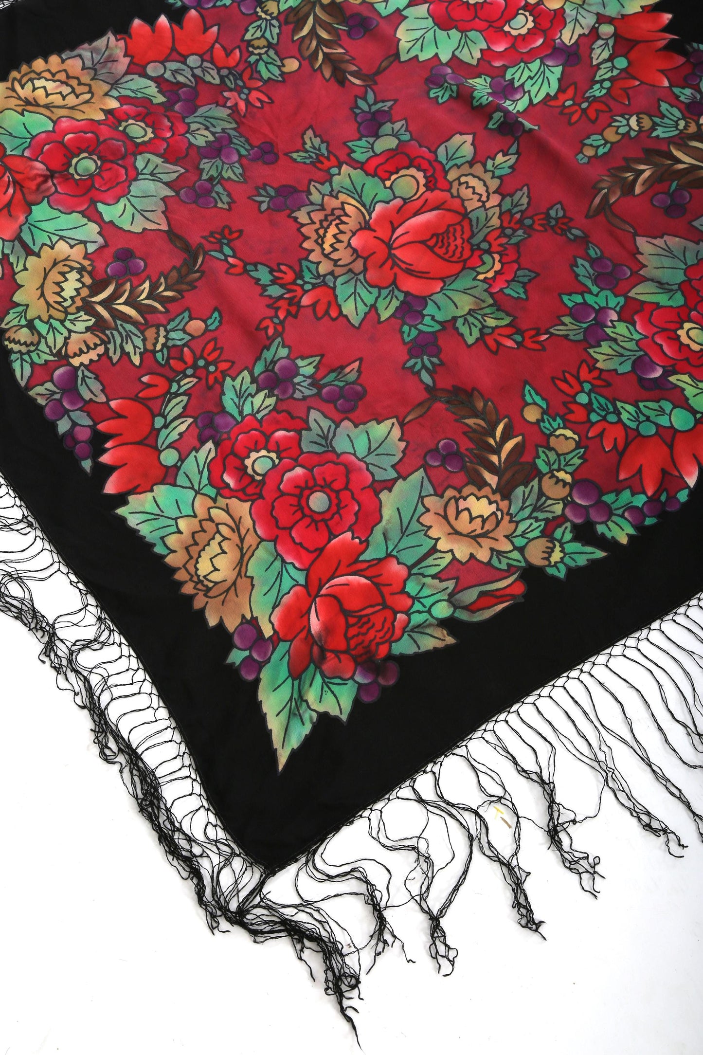 40s piano shawl | Vintage 1940s silk floral paino shawl