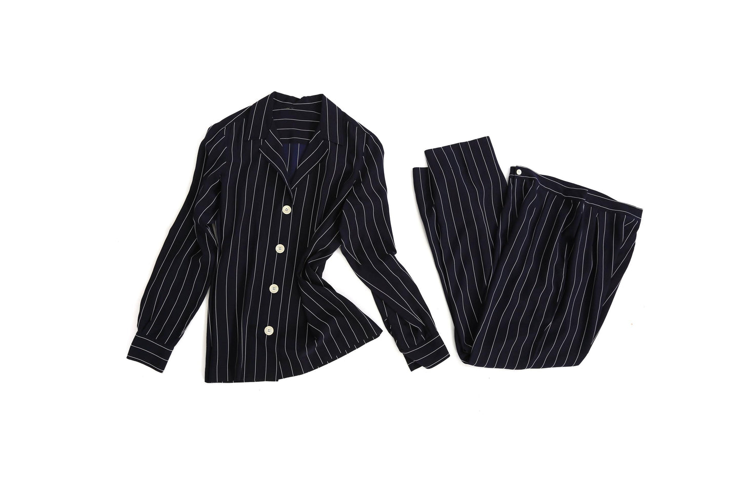 Ralph Lauren silk set | Vintage Ralph Lauren navy blue pin striped silk 2pc Blouse + pants set