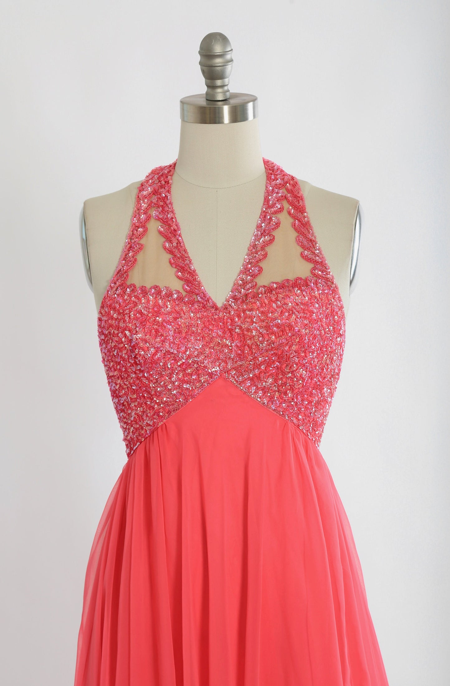 Mike Benet sequin dress | Vintage 60s 70s pink chiffon sequin maxi dress