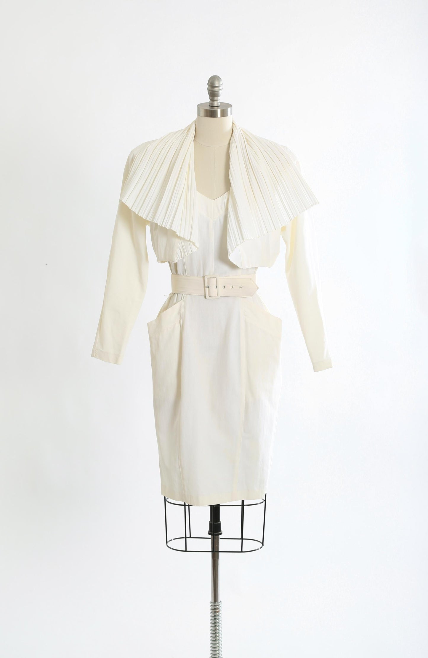 Vintage 80s white 3pc dress cropped bolero jacket | 1980s deadstock SOMA white dress pleated jacket