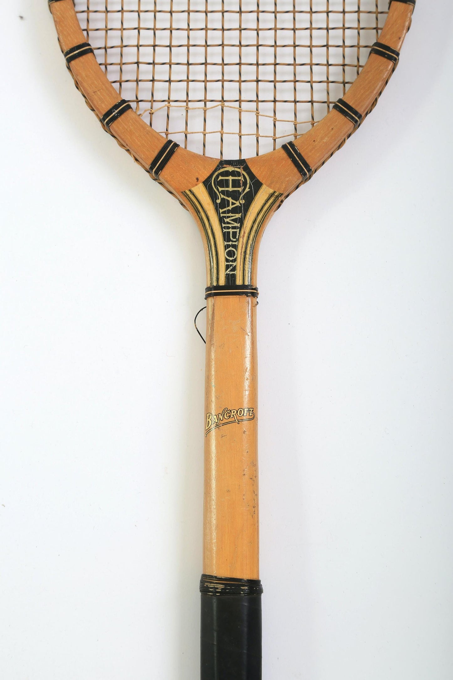Antique 1920s J.F. Bancroft Champion wood tennis Racket wall art gallery wall