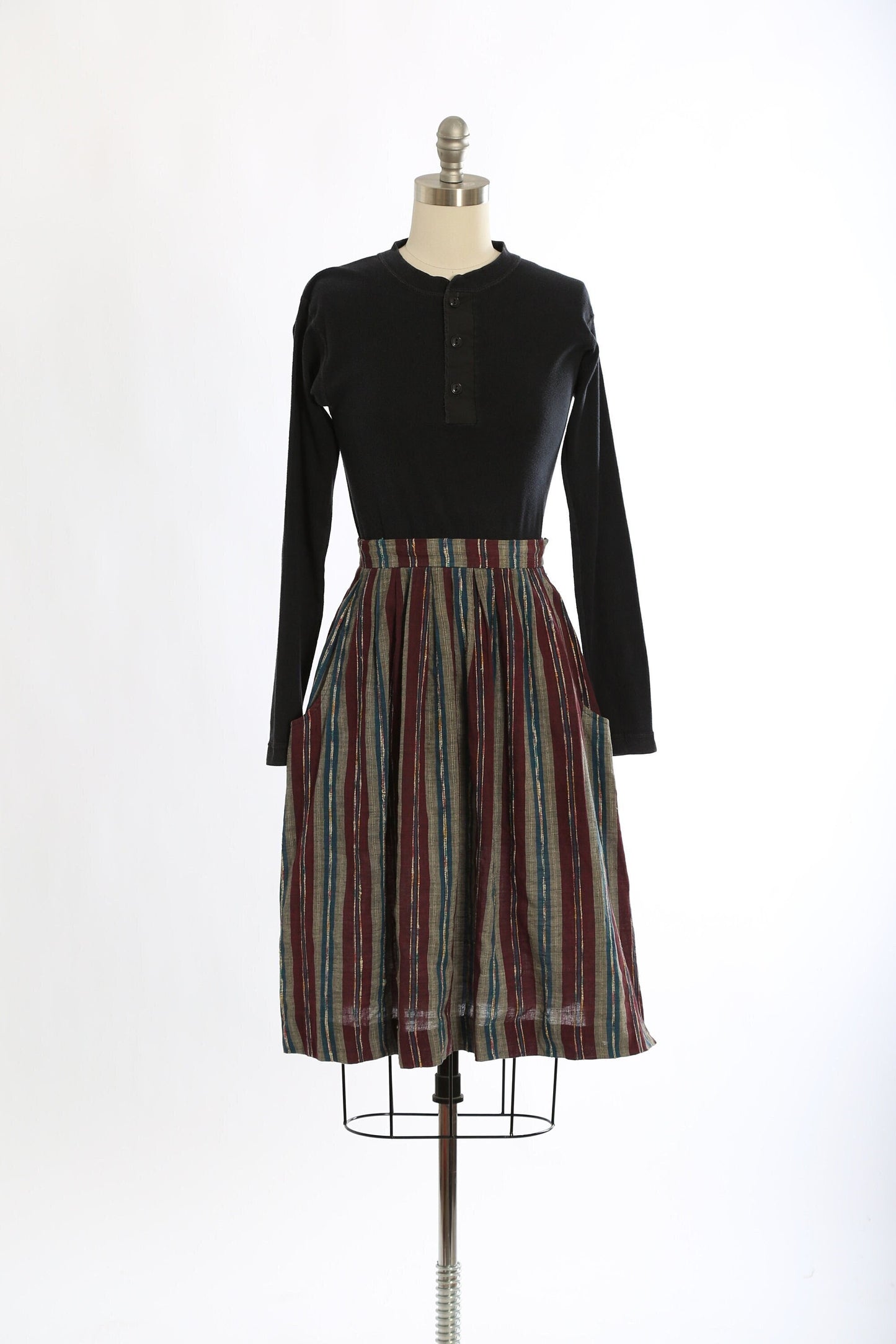 Vintage 70s striped cotton embroidered skirt
