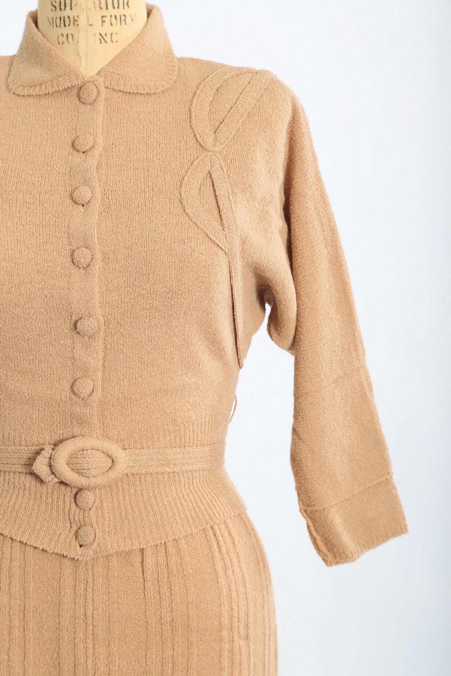 40s Lofties brown knit wool set | Vintage 1940s Deadstock Lofties knit wool 2pc set
