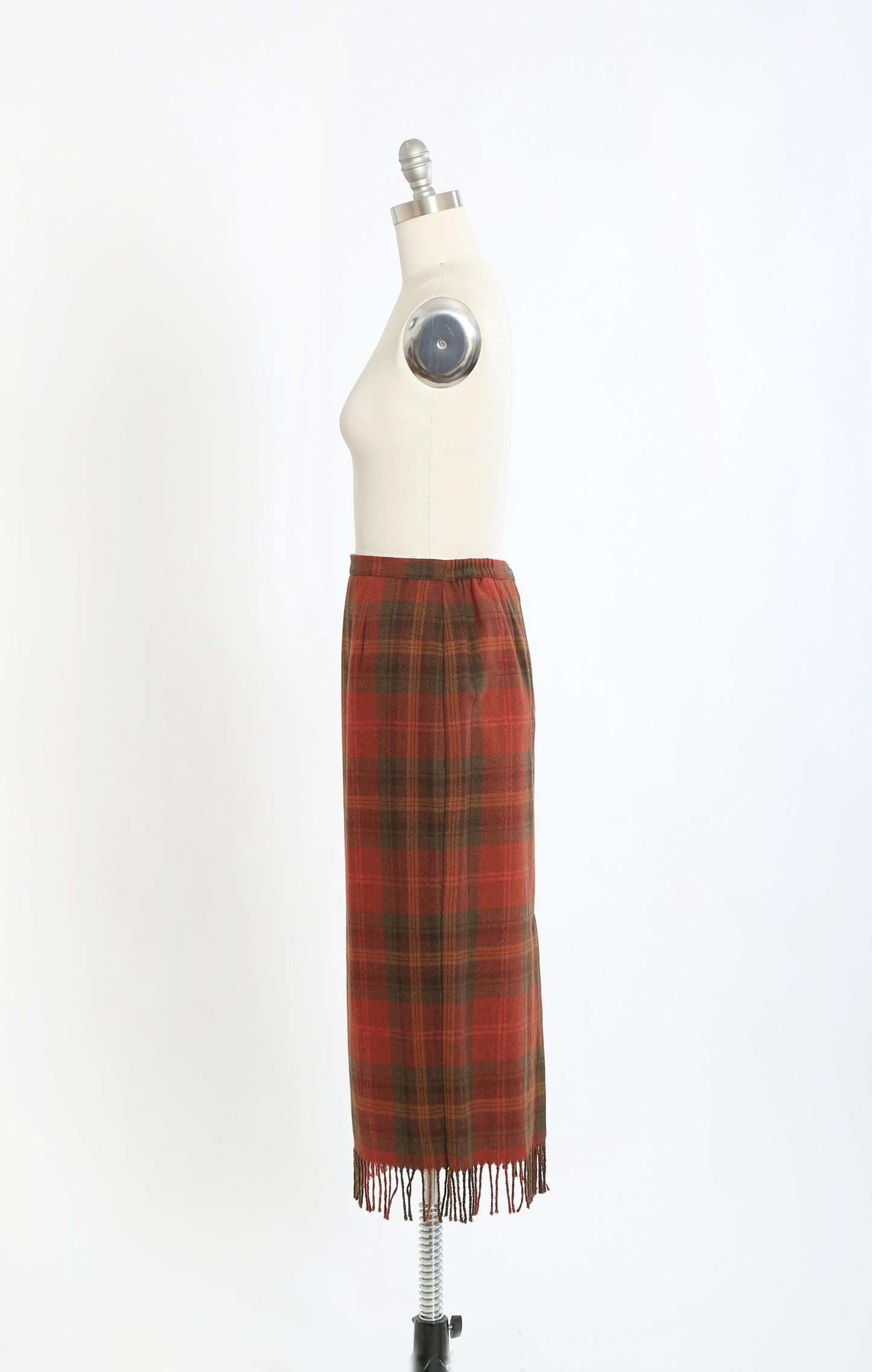 90s Orange houndstooth plaid fringe skirt