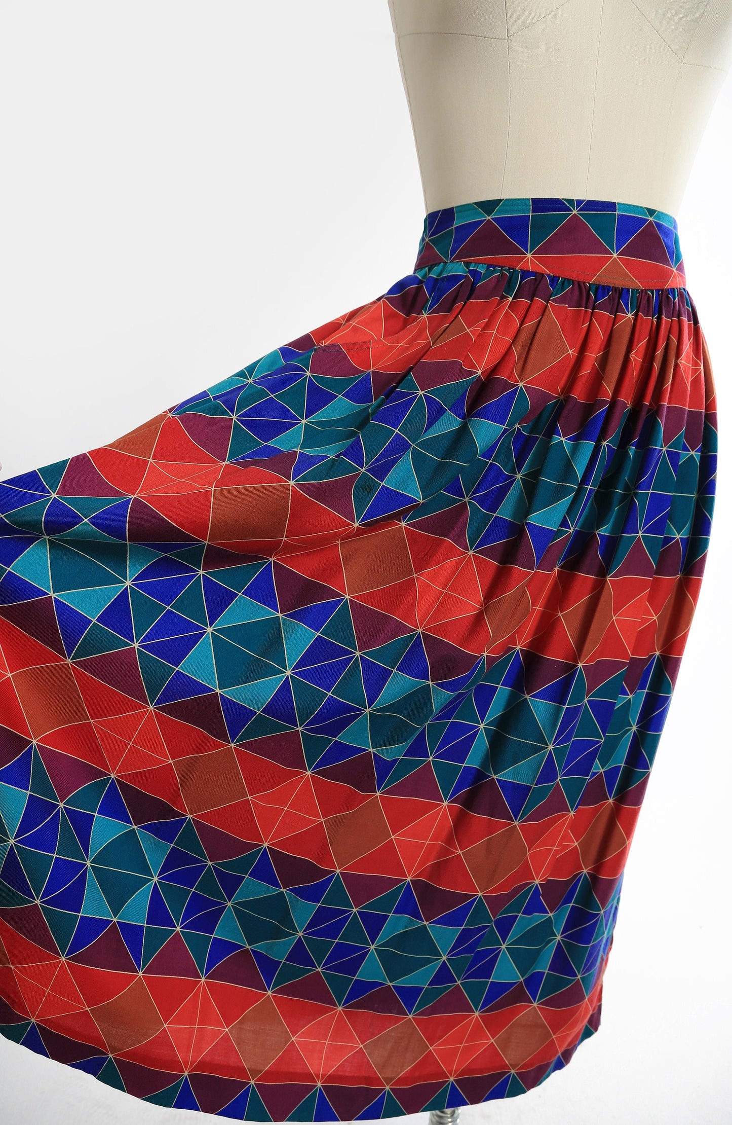Vintage 90s Liz Claiborne geometric rainbow rayon midi skirt